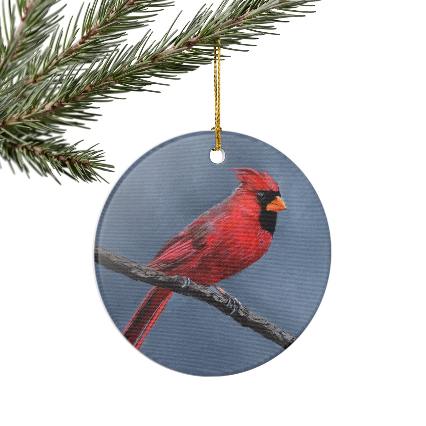 Cardinal Ceramic Ornament — Red Bird Holiday Decoration