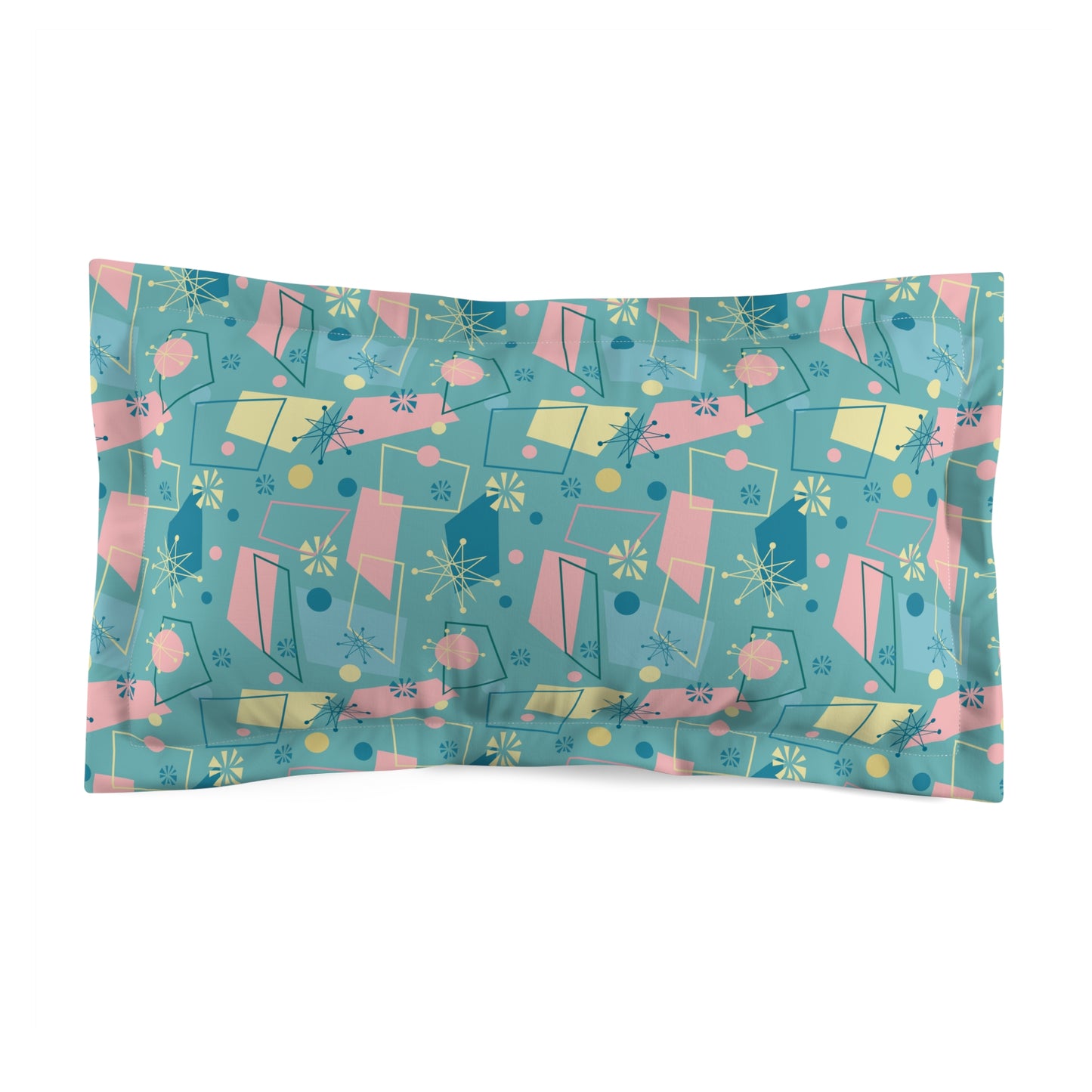 Mid-Century Modern Retro Geometric Pillow Sham — Teal Pink Atomic Pattern