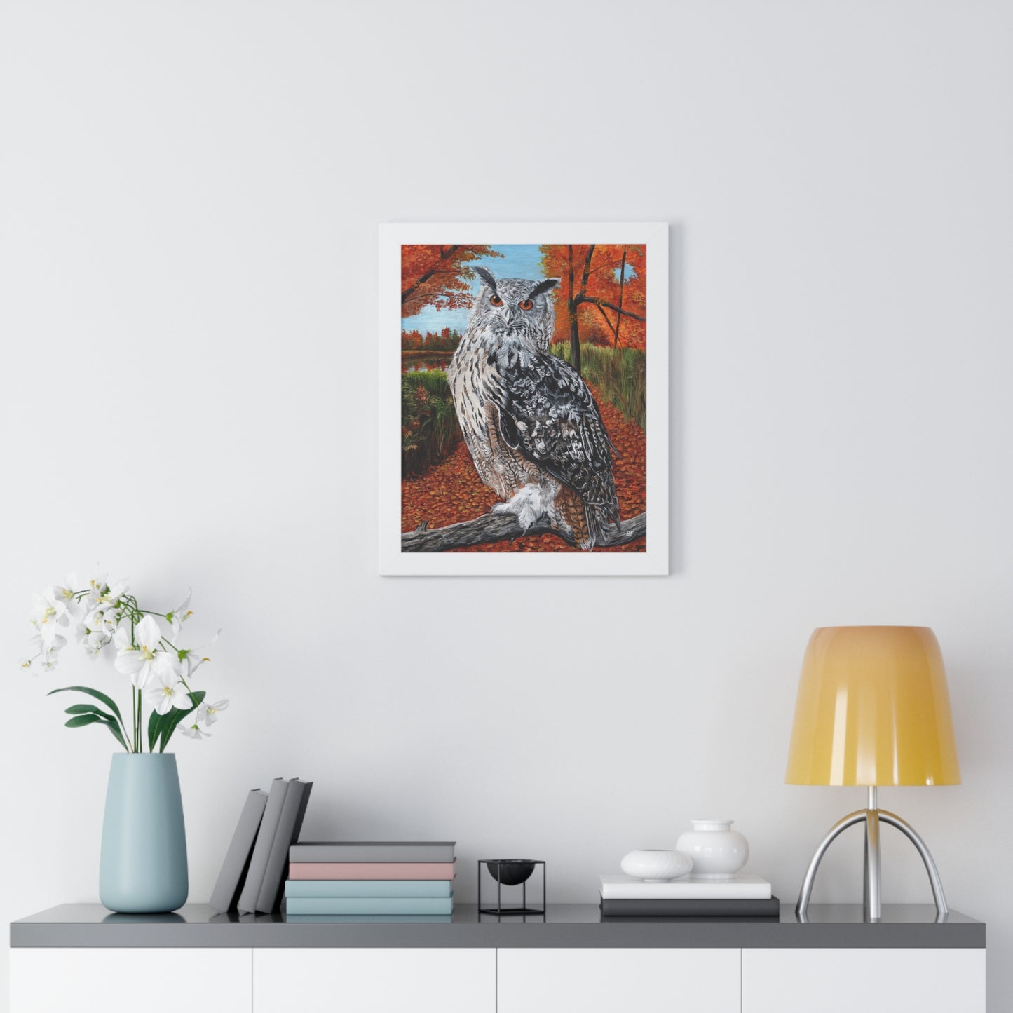 Framed Owl Poster — Autumn Forest Wildlife Wall Art