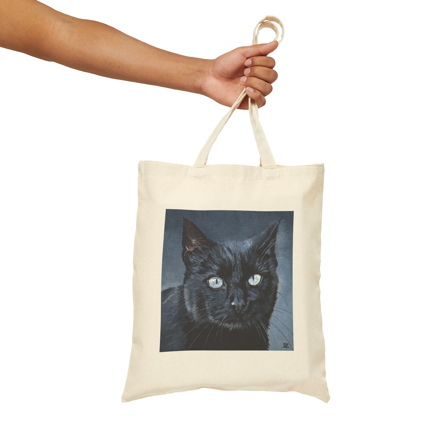 Black Cat Portrait Tote Bag — Cute Pet Canvas Grocery & Everyday Shopper