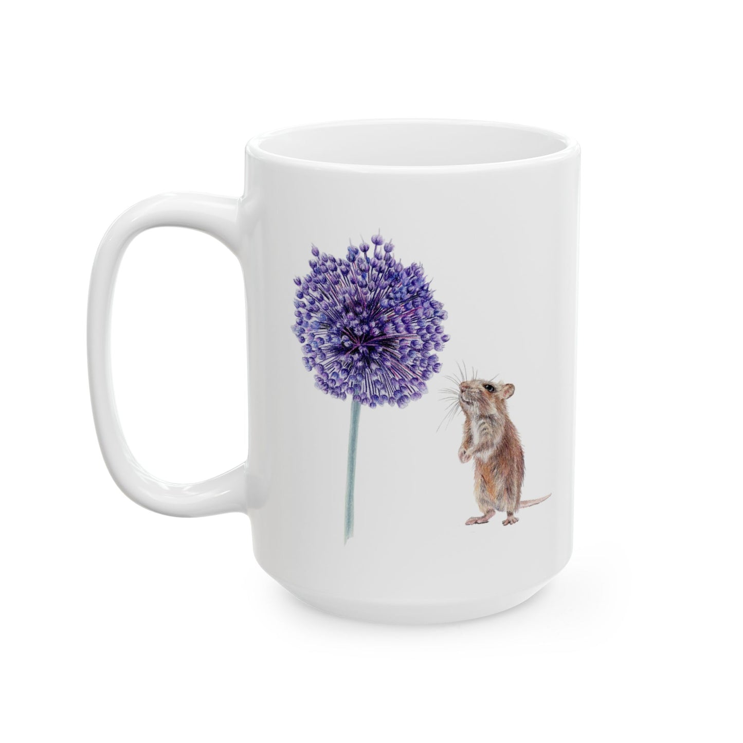 Yorktown Onion (Allium) and Mouse Ceramic Mug — Cute Floral Coffee Cup (11oz, 15oz)