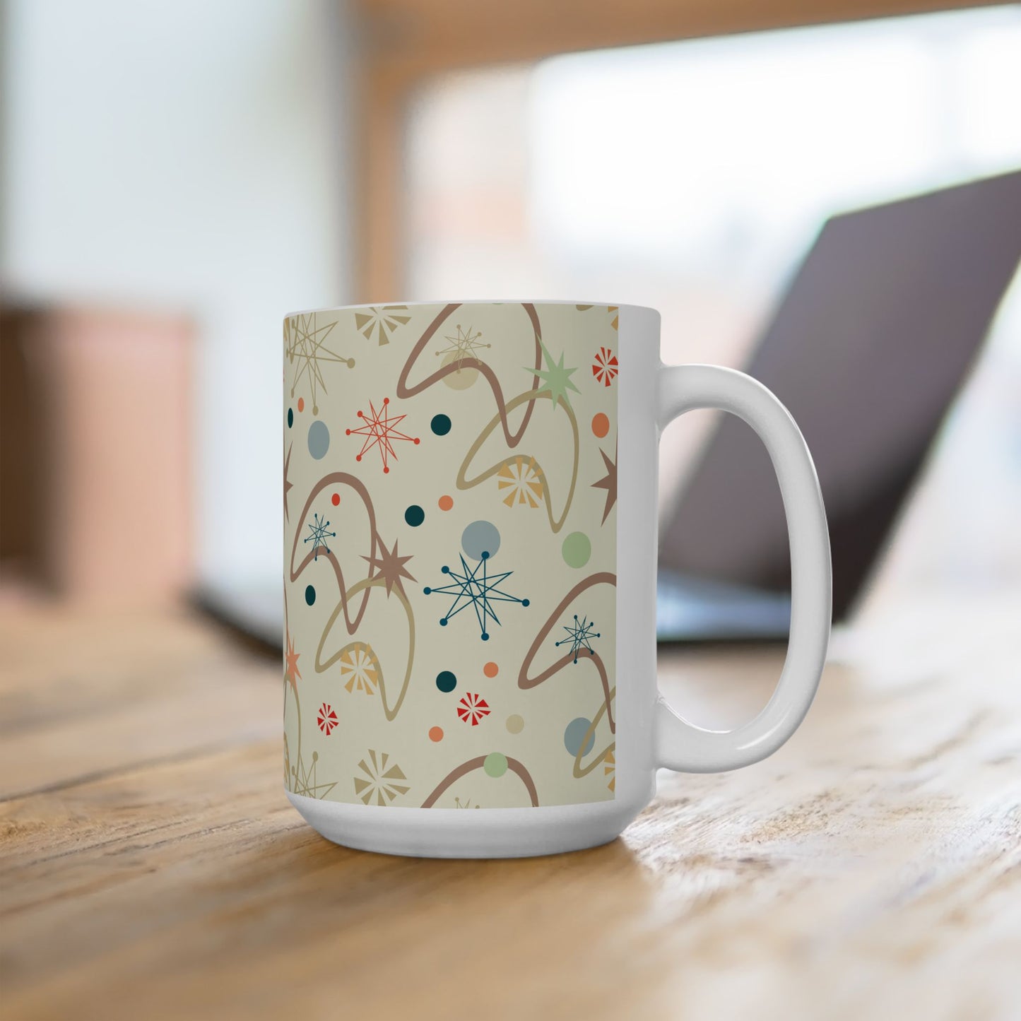 Mid-Century Starburst Ceramic Mug – Retro Atomic Pattern Coffee Cup (11oz/15oz)