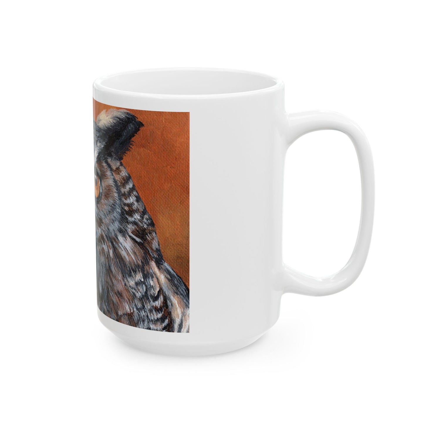 Owl Portrait Ceramic Mug — Realistic Brown Owl Coffee Cup (11oz & 15oz)