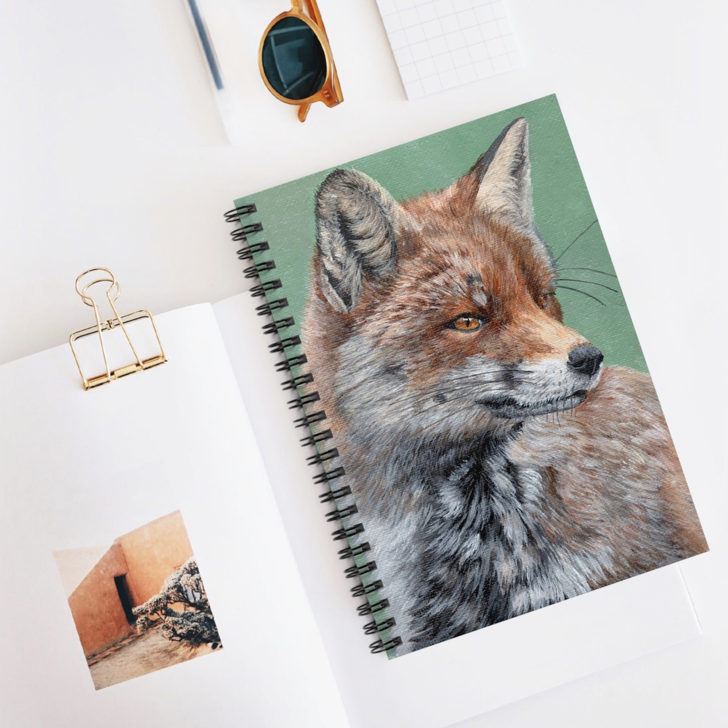 Fox Portrait Spiral Notebook — Rustic Wildlife Ruled Journal