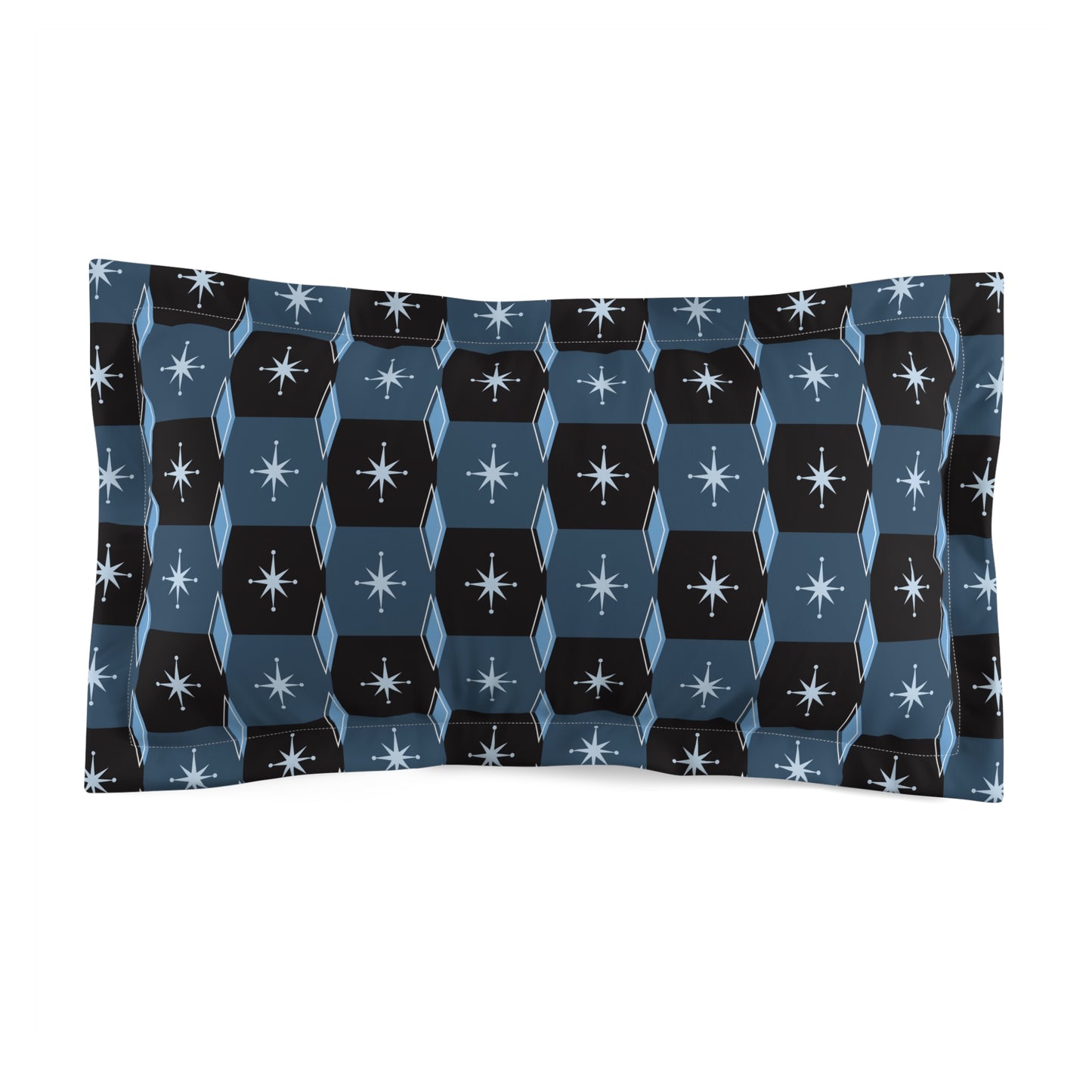 Geometric Star Hexagon Pillow Sham — Blue & Black Midcentury Modern Home Décor