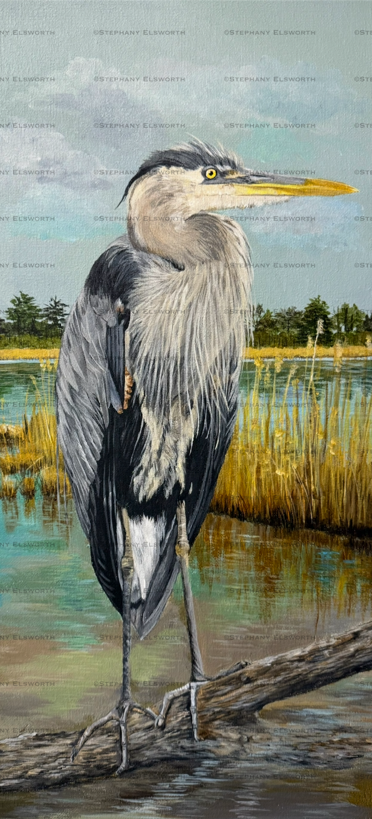 10 x 20 Inch Heron Original Acrylic Painting