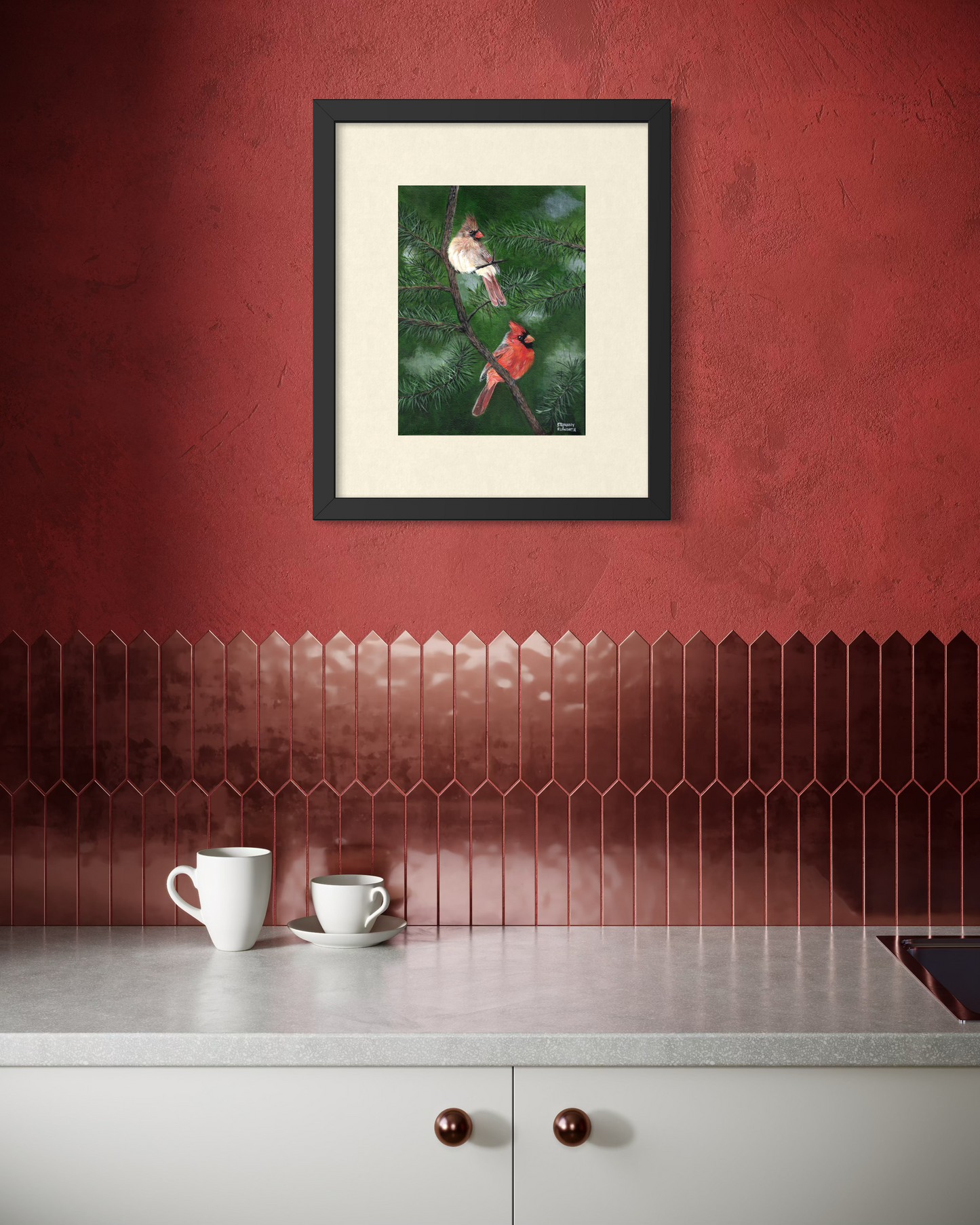 9 x 12 Cardinals in Pine Original Acrylic Painting