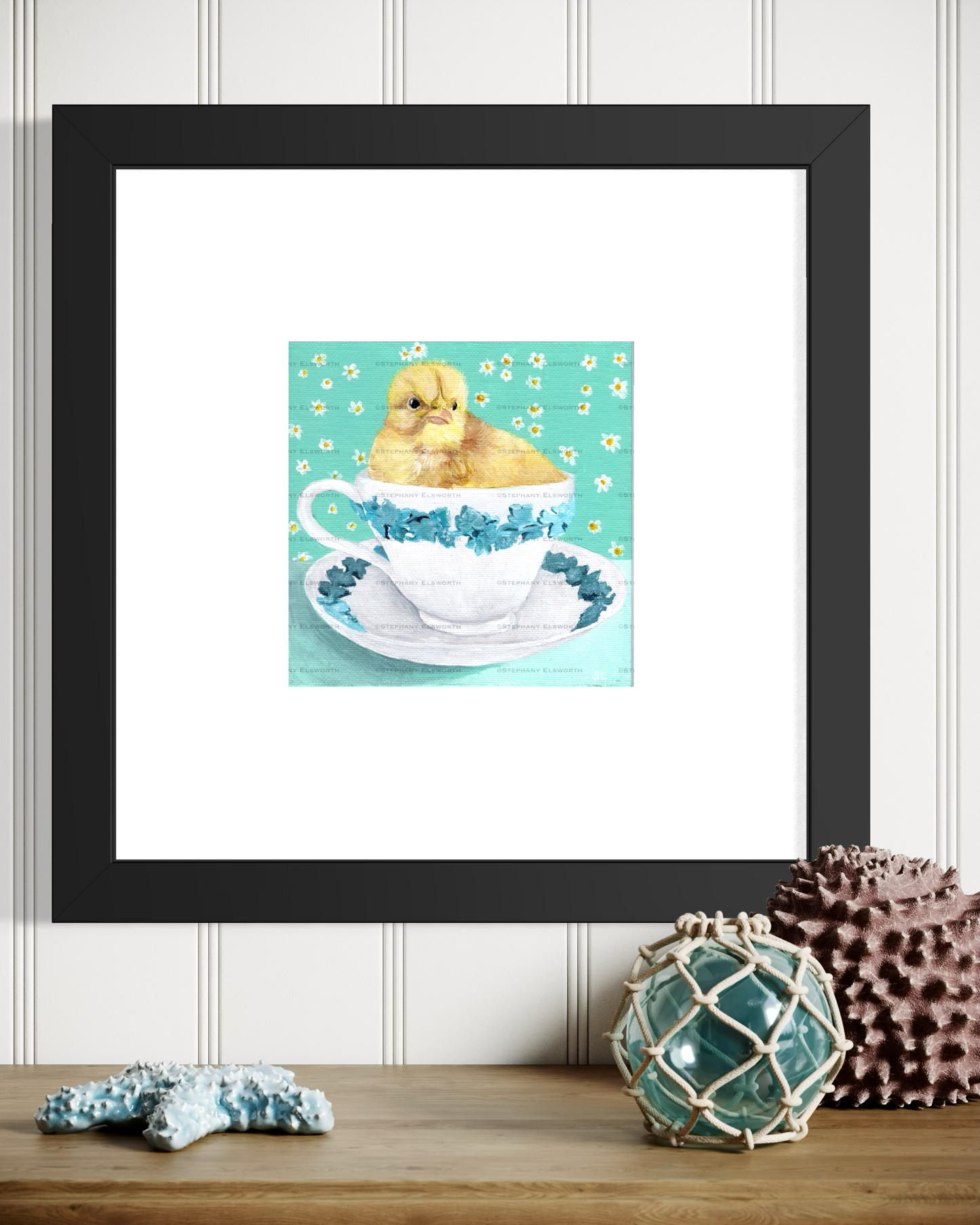 6 x 6 Chick in a Teacup Original Acrylic Painting