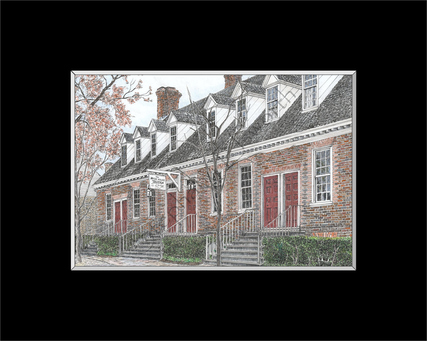 Colonial Williamsburg's Brick House Tavern 5 x 7 Inch Archival Giclee Matte Print in 10 x 8 Mat