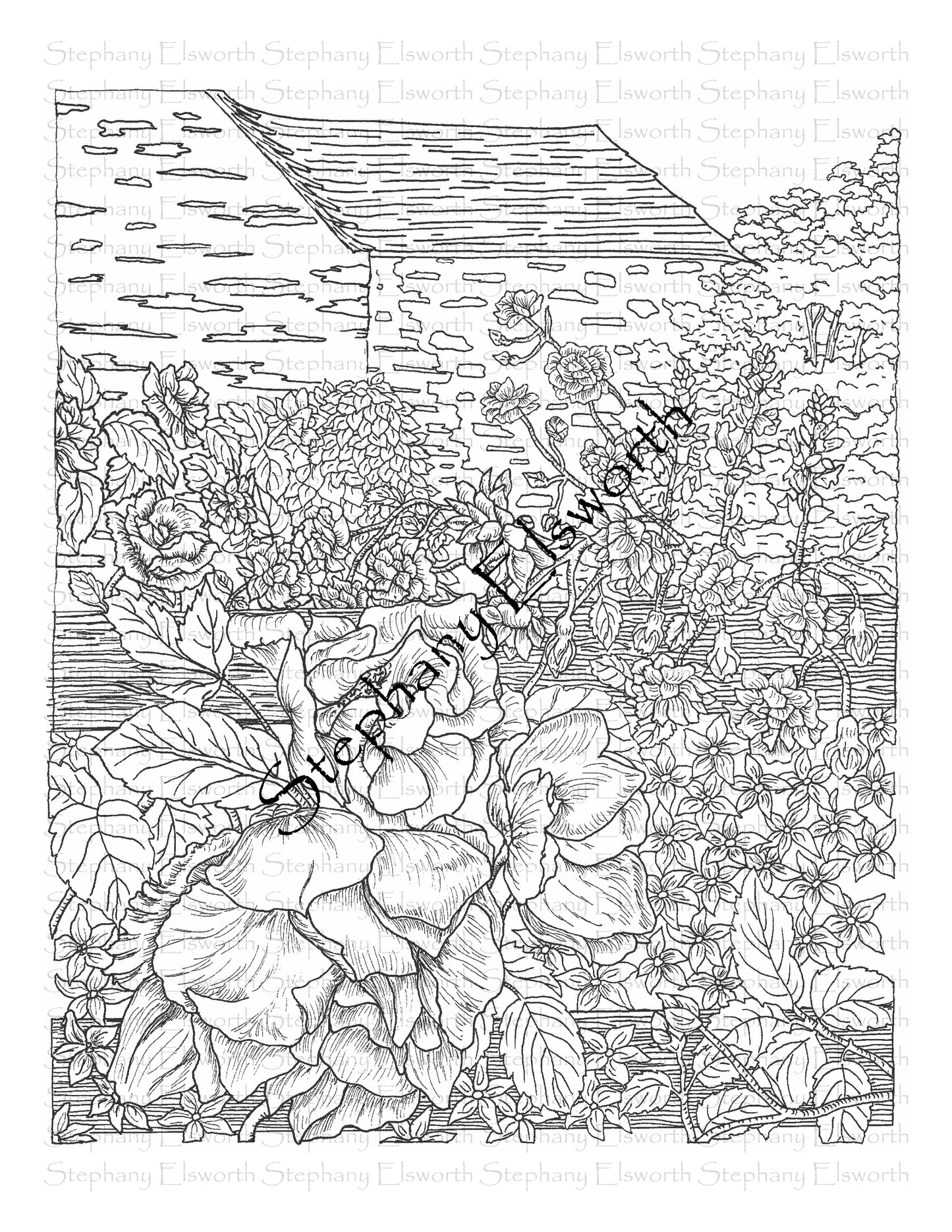 Country Cottage Garden Free PDF Printable Coloring Page