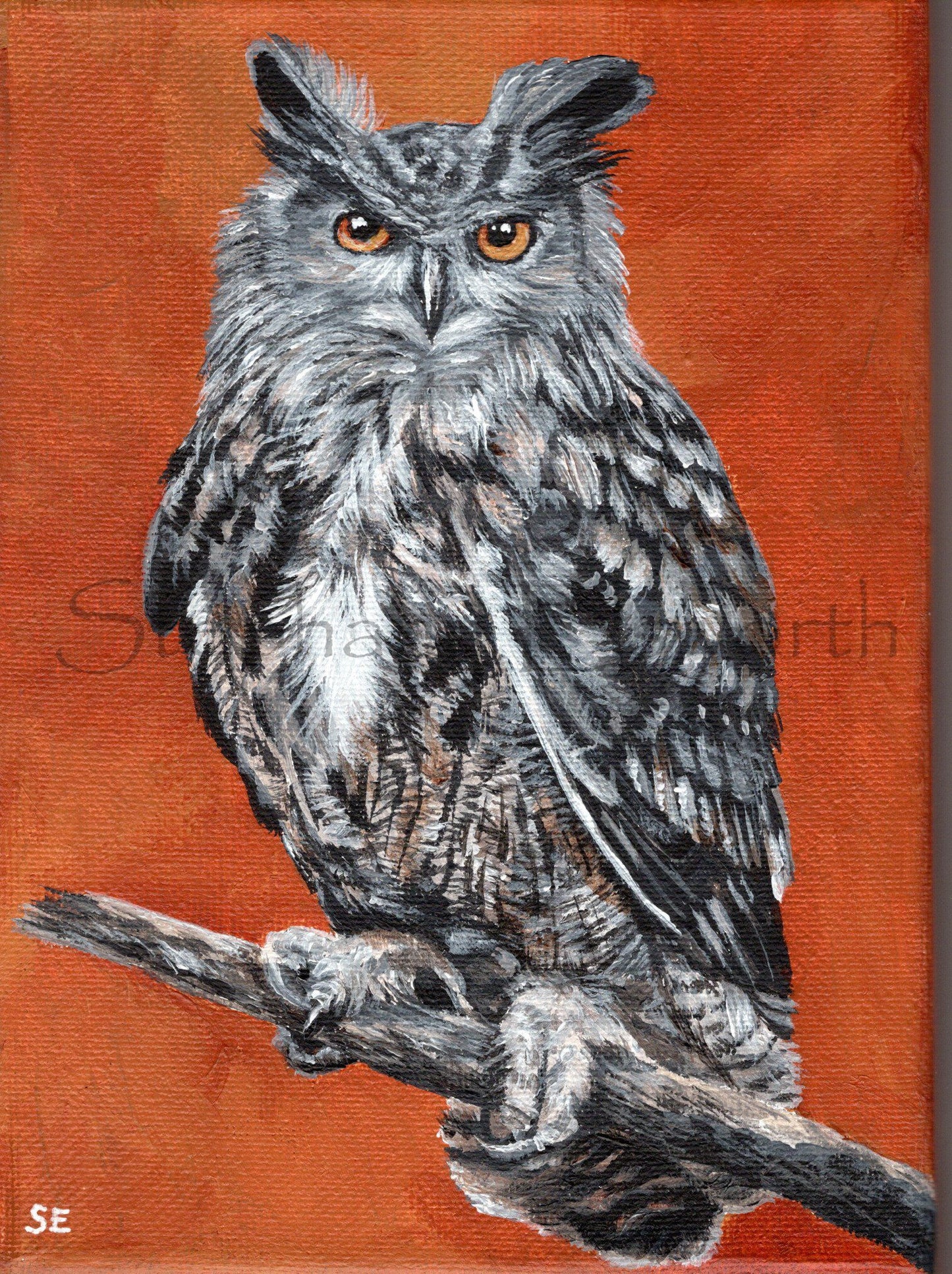 5 x 7 inch Great Horned Owl Original Acrylic Painting
