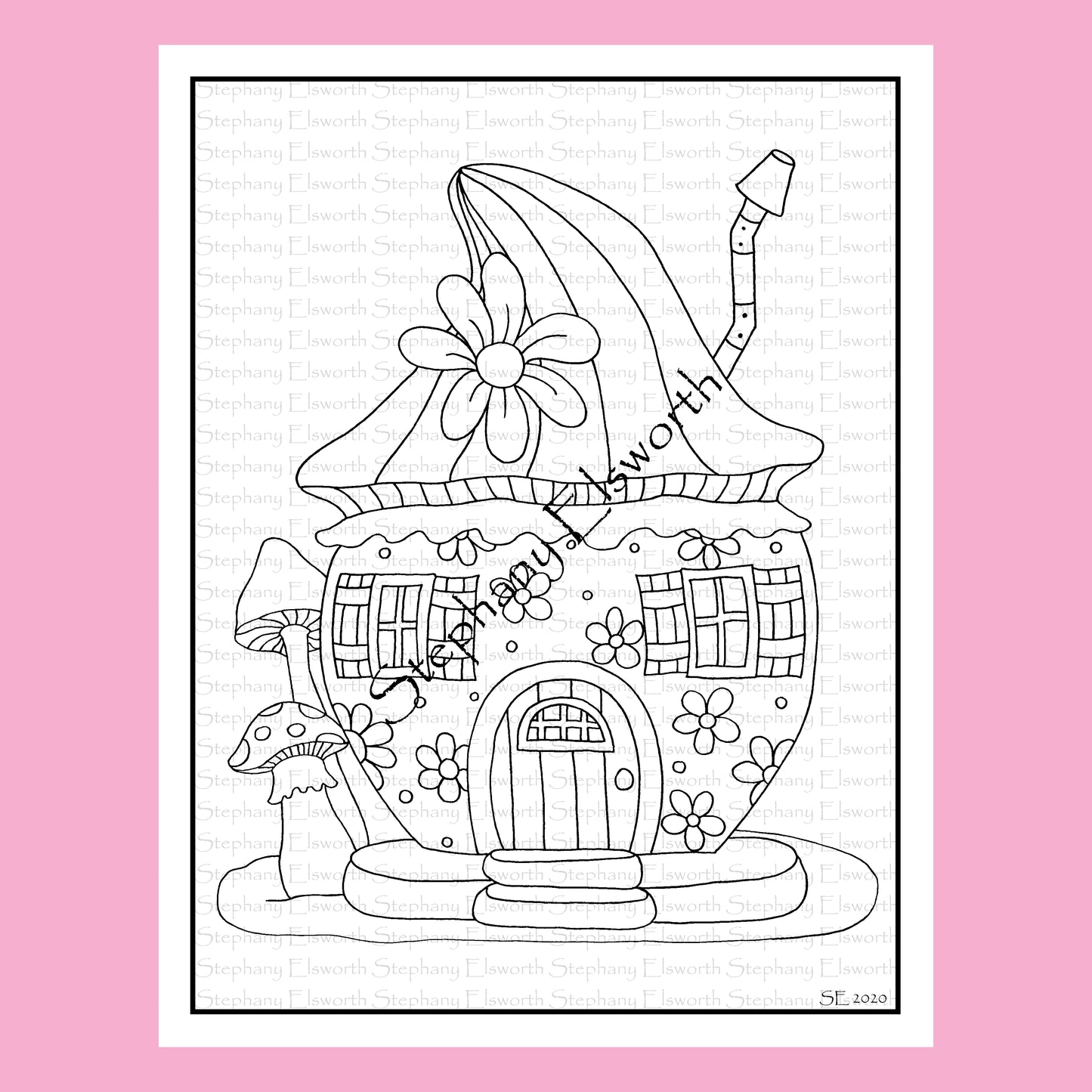 Easy Mushroom Fairy House Coloring Pages, 6 pc