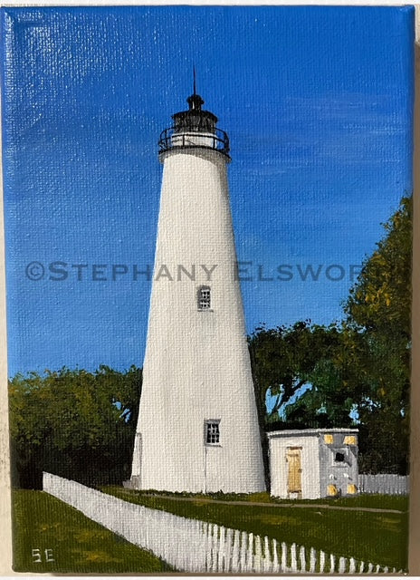 Outer Banks Lighthouses, Set of Four 5 x 7 inch Original Acrylic Paintings