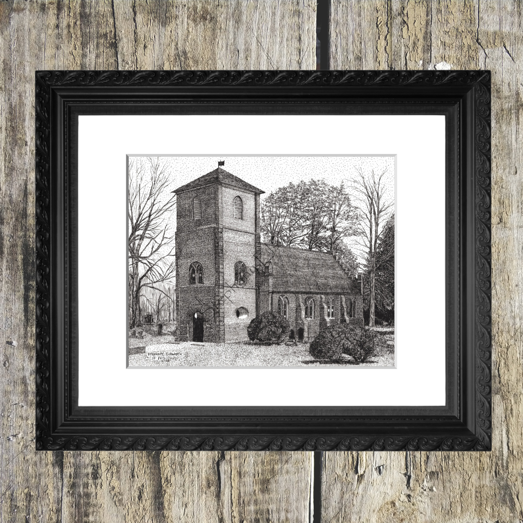 St. Luke's Historic Church, Smithfield, VA 8 x 10 Pen and Ink Print in Optional 11 x 14 mat