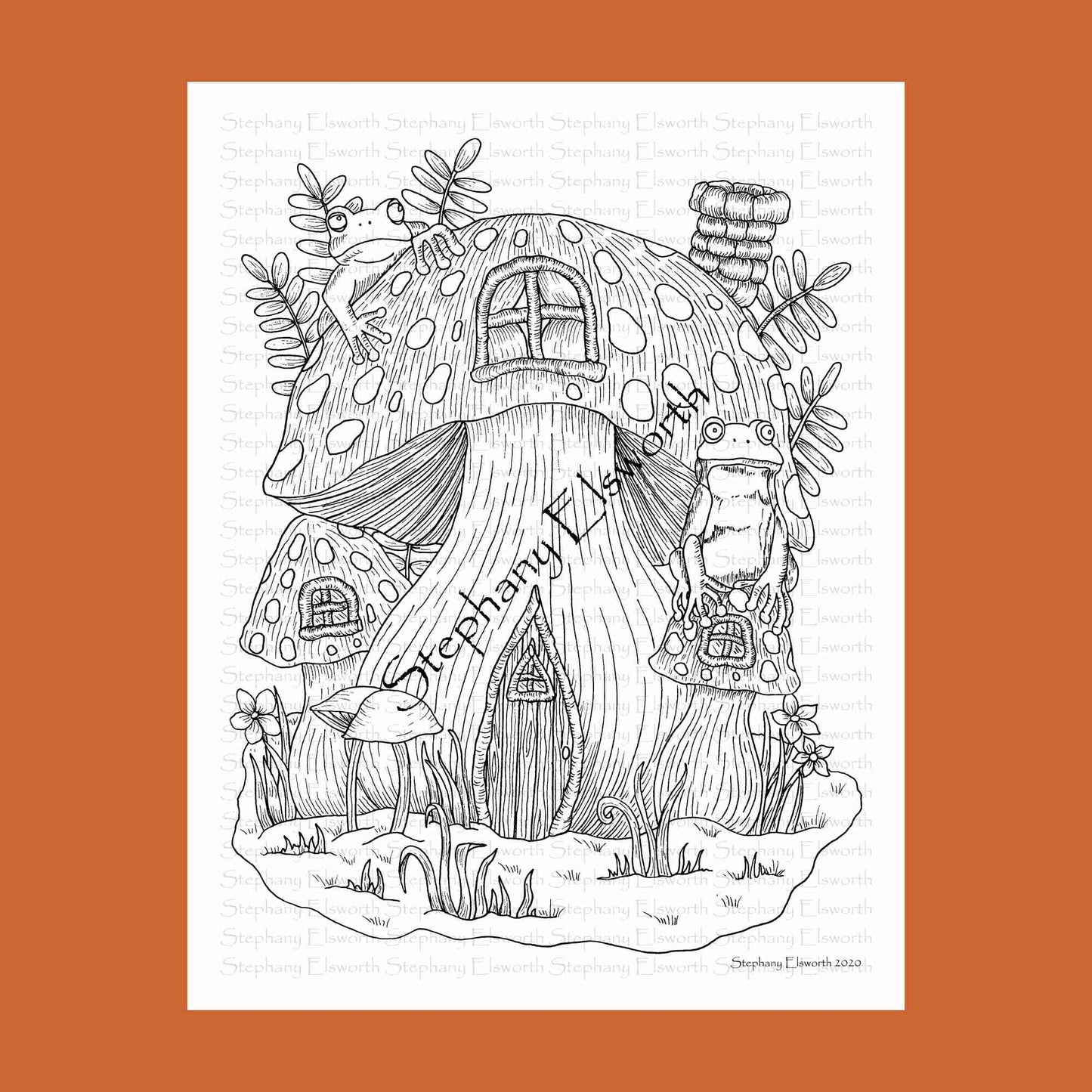 Toadstool Cottage 8 1/2 x 11 Printable Instant Download Coloring Page (Faerie Houses III)