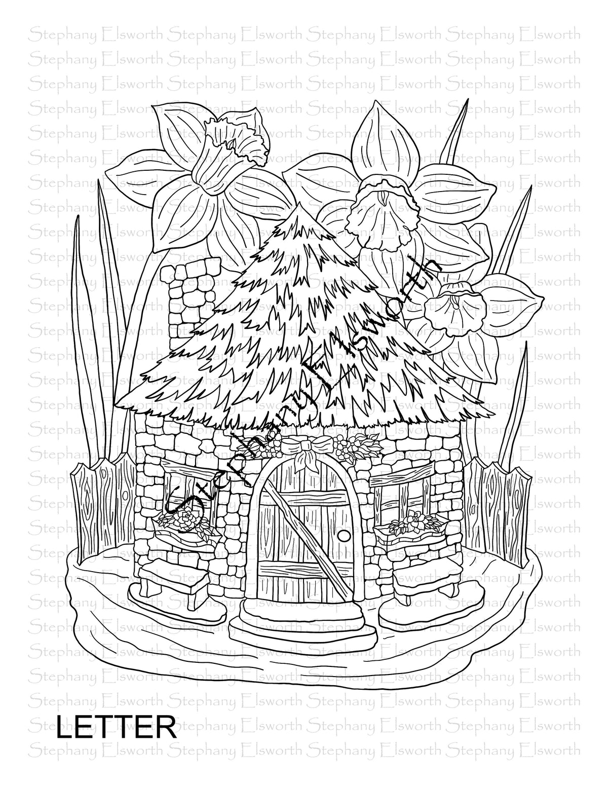 Cob Fairy House Letter/A4 Printable Instant Download Coloring Page