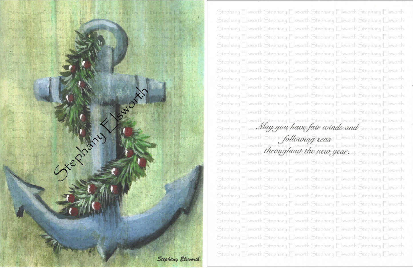 Anchor and Garland Nautical Winter Holiday Cards