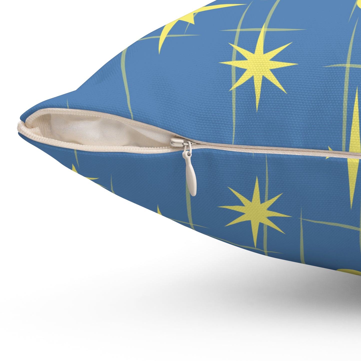 Mid-Century Starburst Pattern Pillow — Blue & Yellow Decorative Throw Pillow