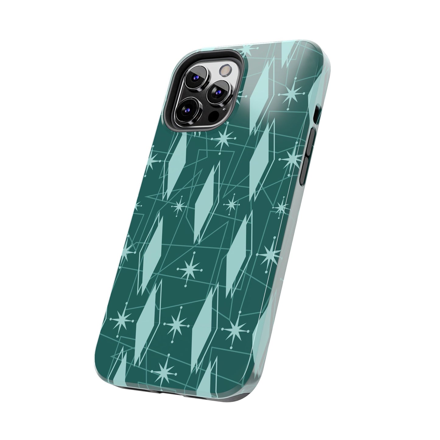 1950s Retro Star and Diamond Pattern in Green Tough iPhone Cases