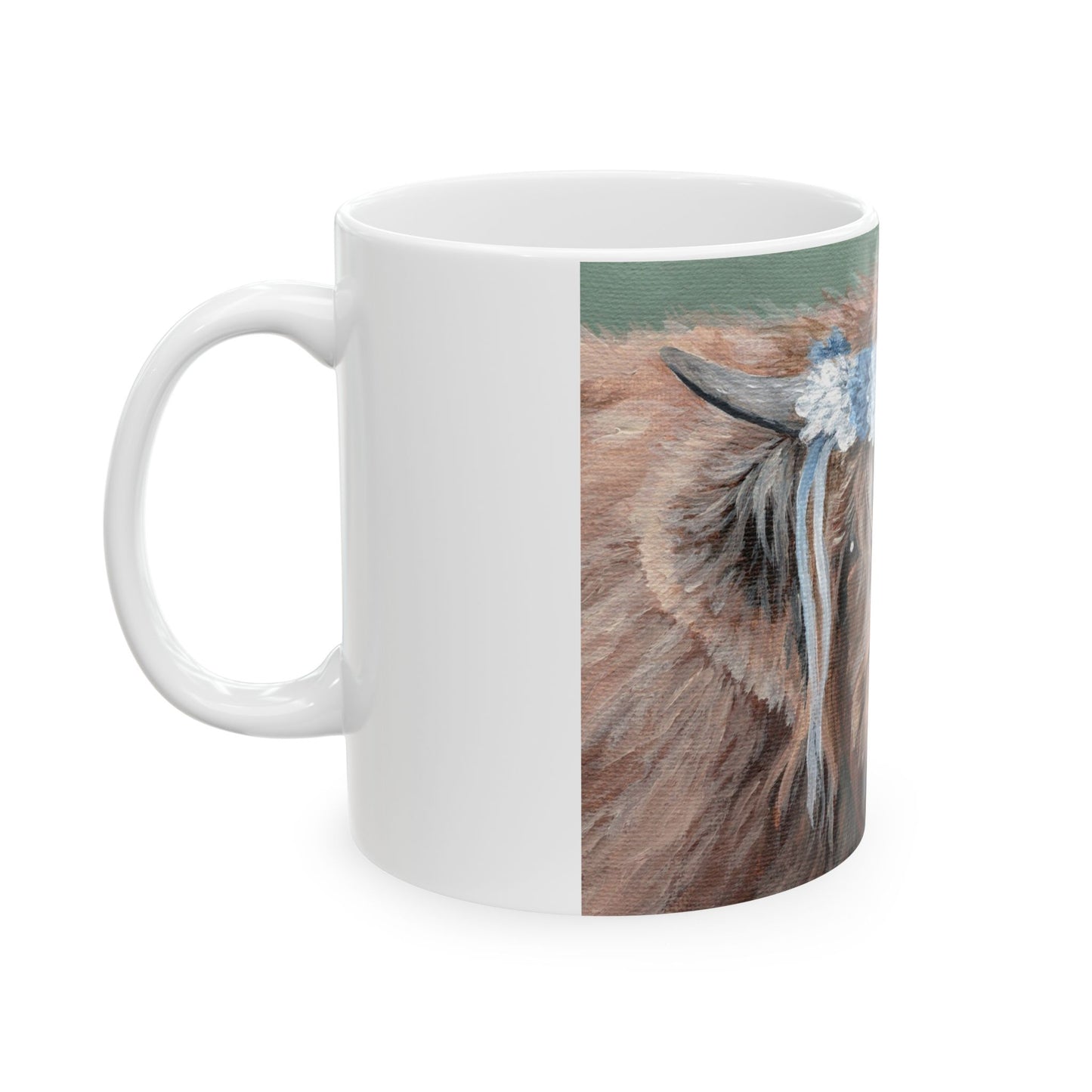 Highland Cow Floral Crown Ceramic Mug — Cute Scottish Cattle Coffee Cup (11oz/15oz)