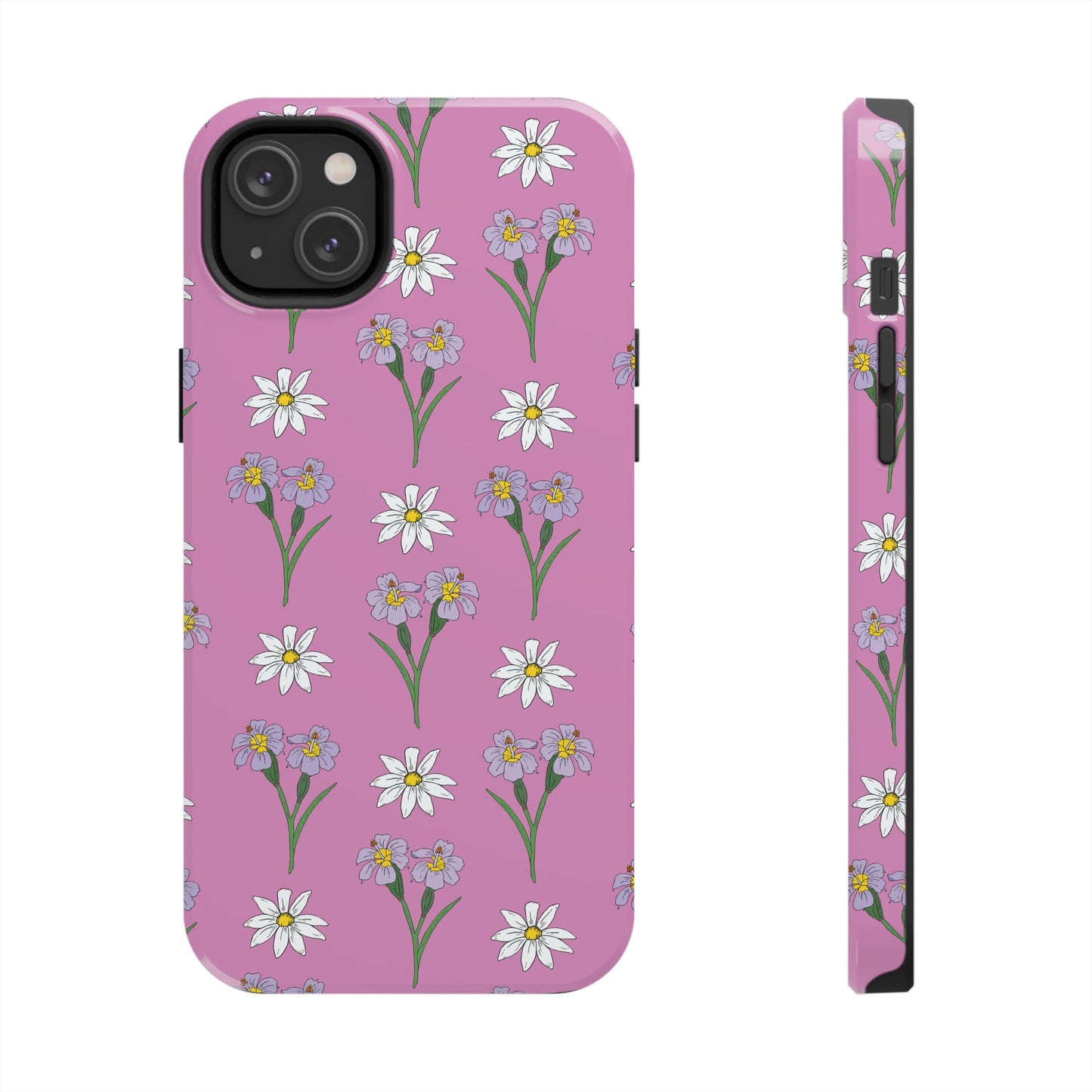 Daisy and Blue Flower Pattern on Pink Tough iPhone Cases