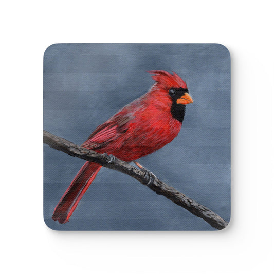 Cardinal Artwork Cork Coaster Set — Red Bird Nature Drink Coasters (4-Pack)
