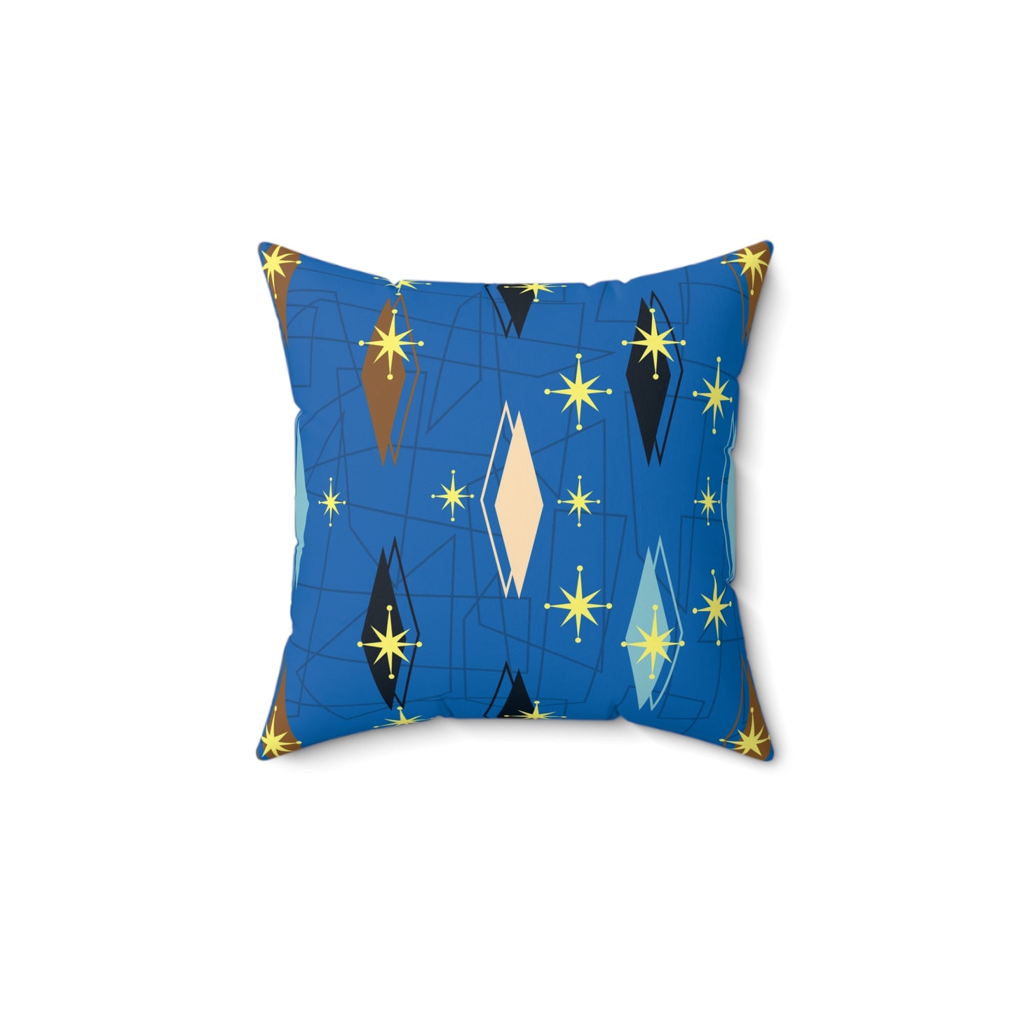 Mid-Century Starburst Decorative Pillow — Retro Blue Geometric Accent