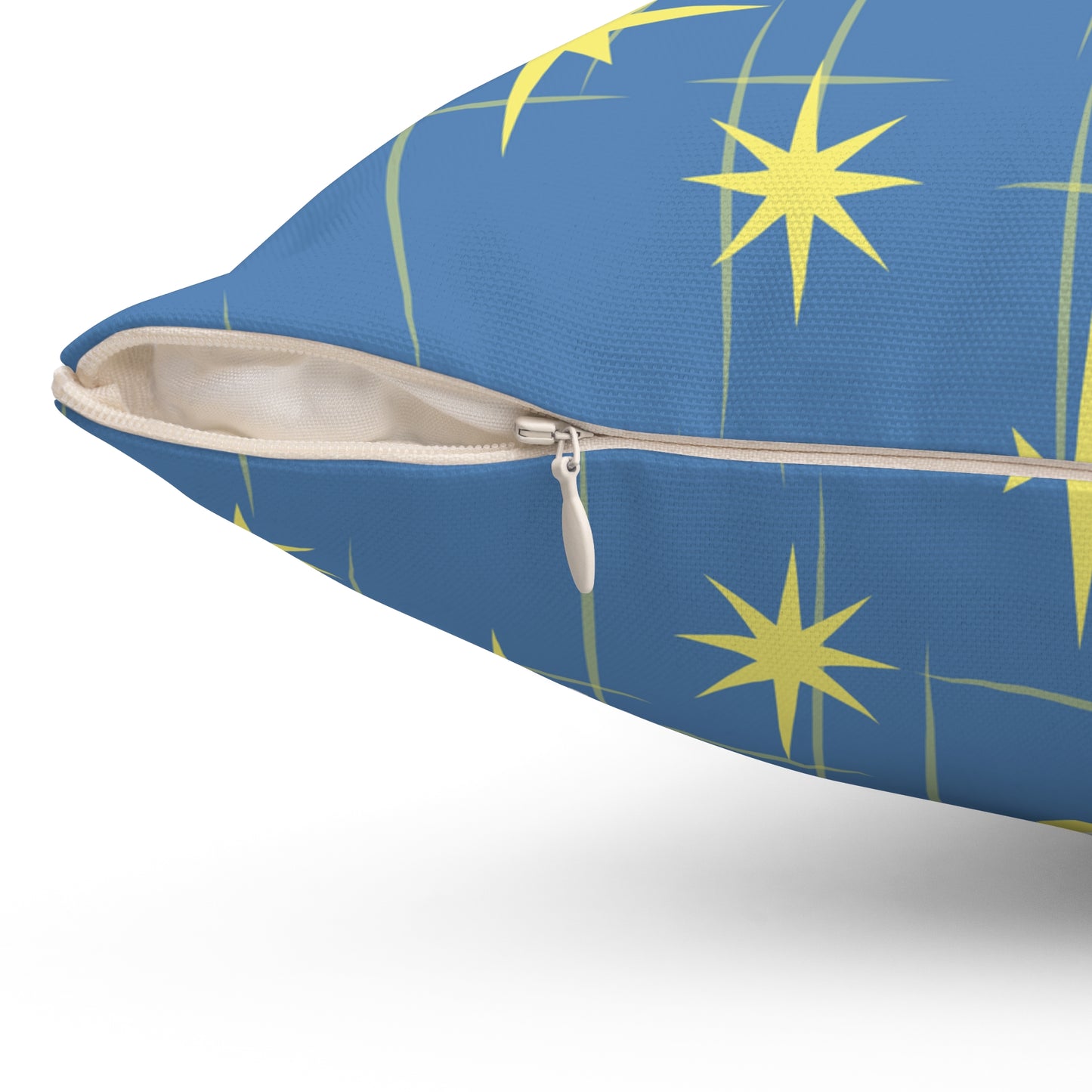Mid-Century Starburst Pattern Pillow — Blue & Yellow Decorative Throw Pillow