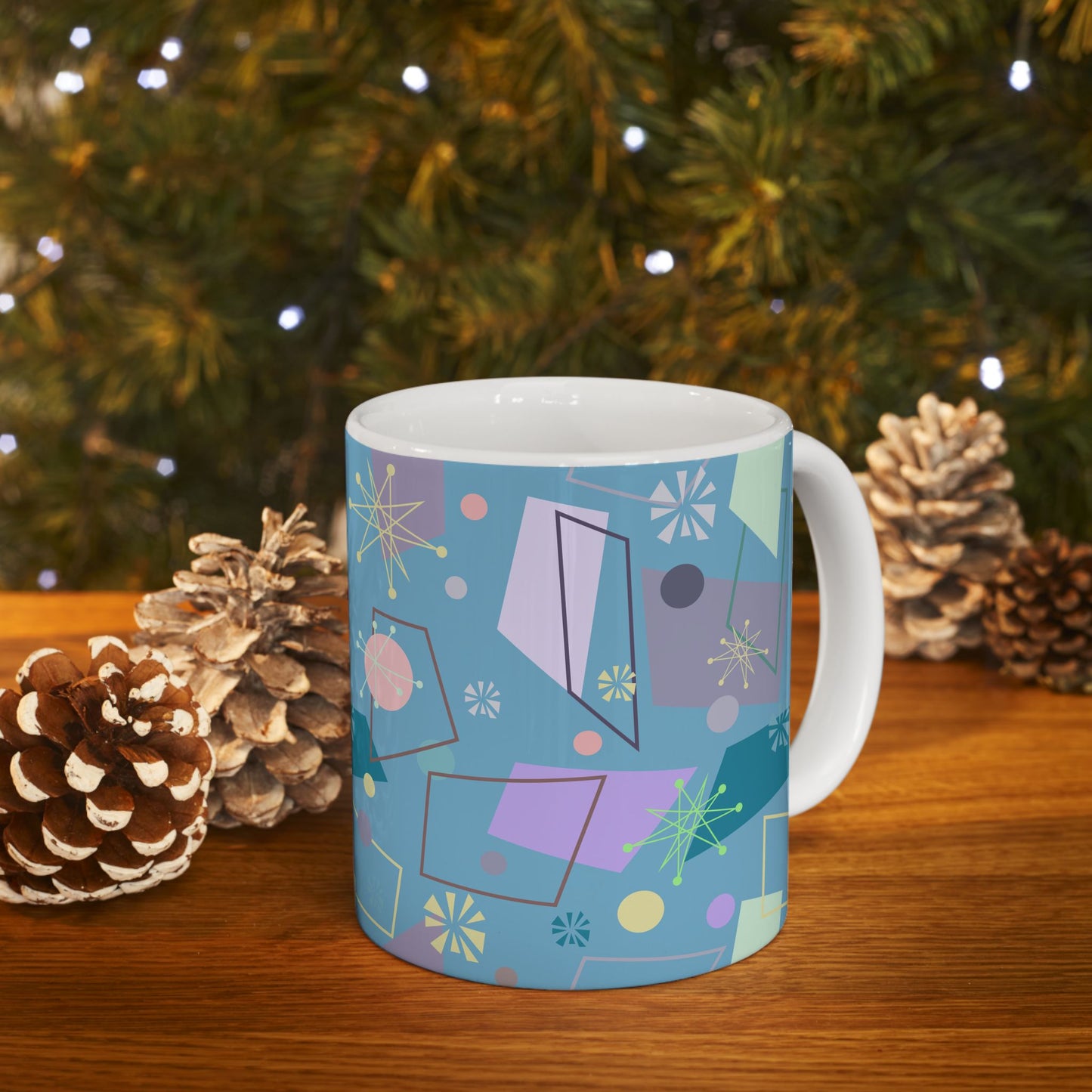 Retro Geometric Ceramic Mug — Mid-Century Modern Atomic Pattern (11oz & 15oz)