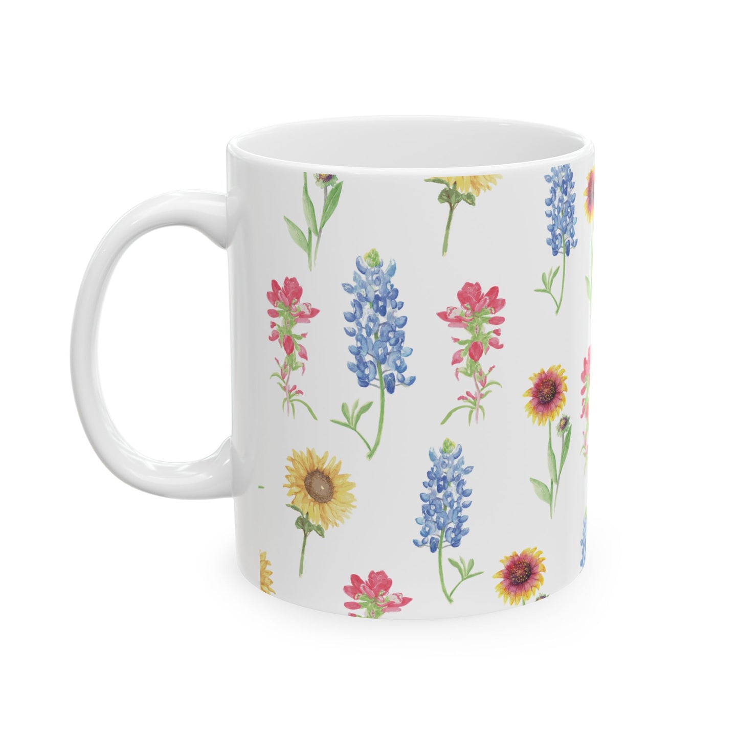 Texas Wildflower Pattern Ceramic Mug 11oz