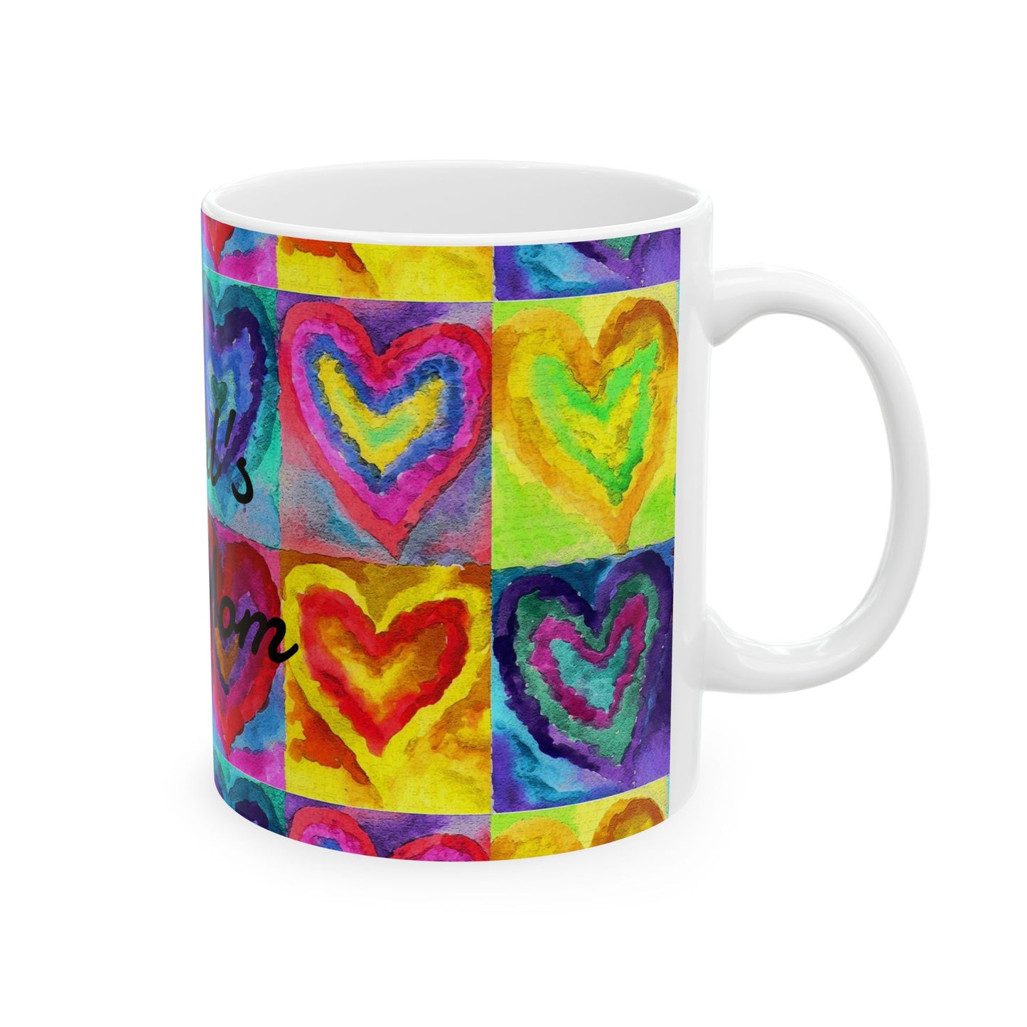 World's Best Mom Ceramic Mug — Colorful Watercolor Hearts, Mother's Day Gift (11oz & 15oz)