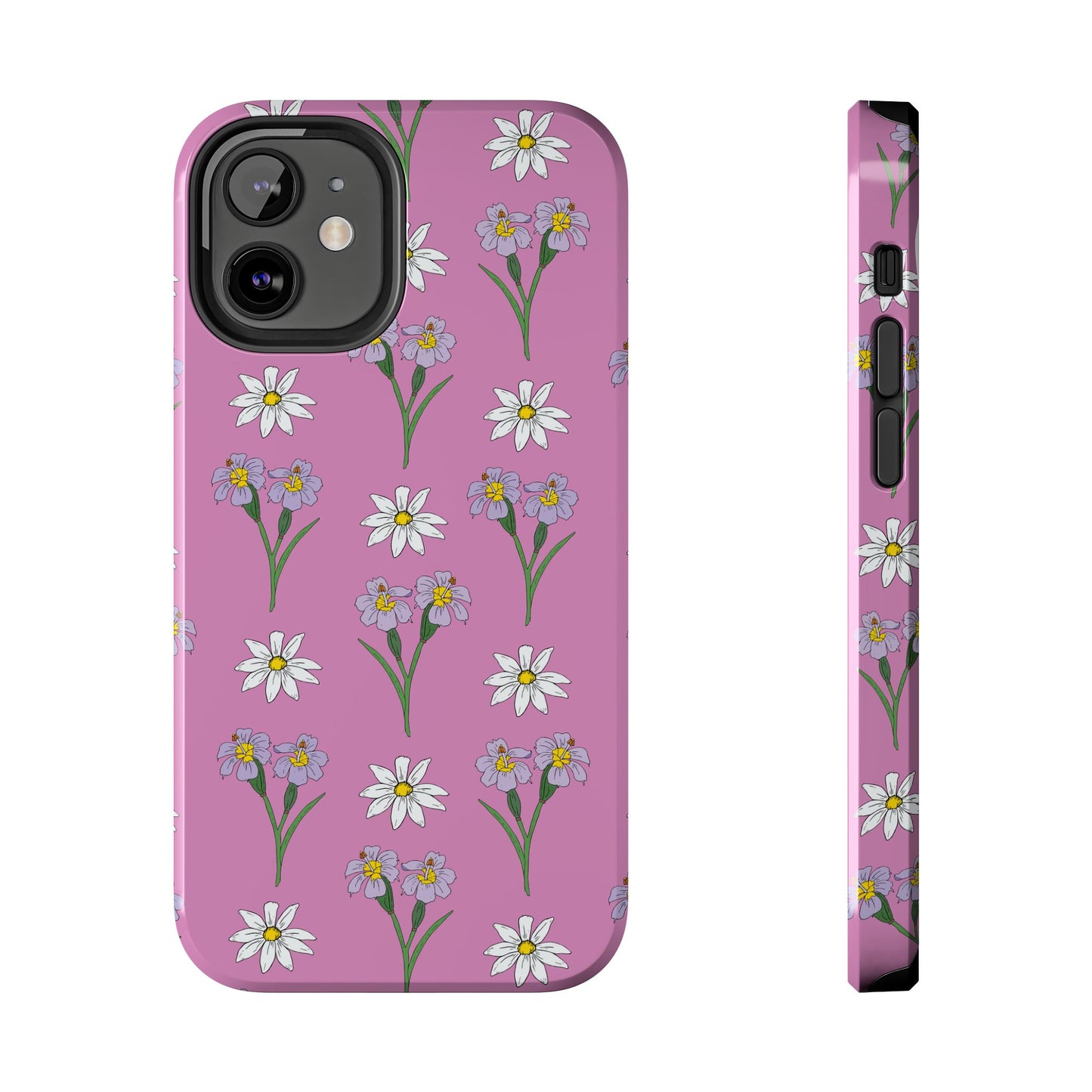 Daisy and Blue Flower Pattern on Pink Tough iPhone Cases