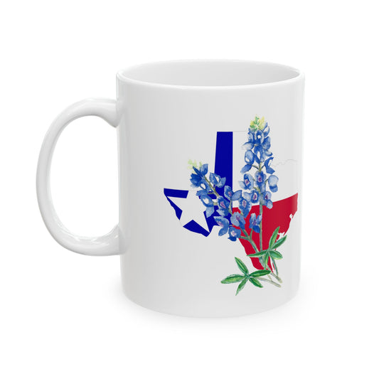 Texas Flag Floral Ceramic Mug — Bluebonnet State Pride Coffee Cup (11oz & 15oz)