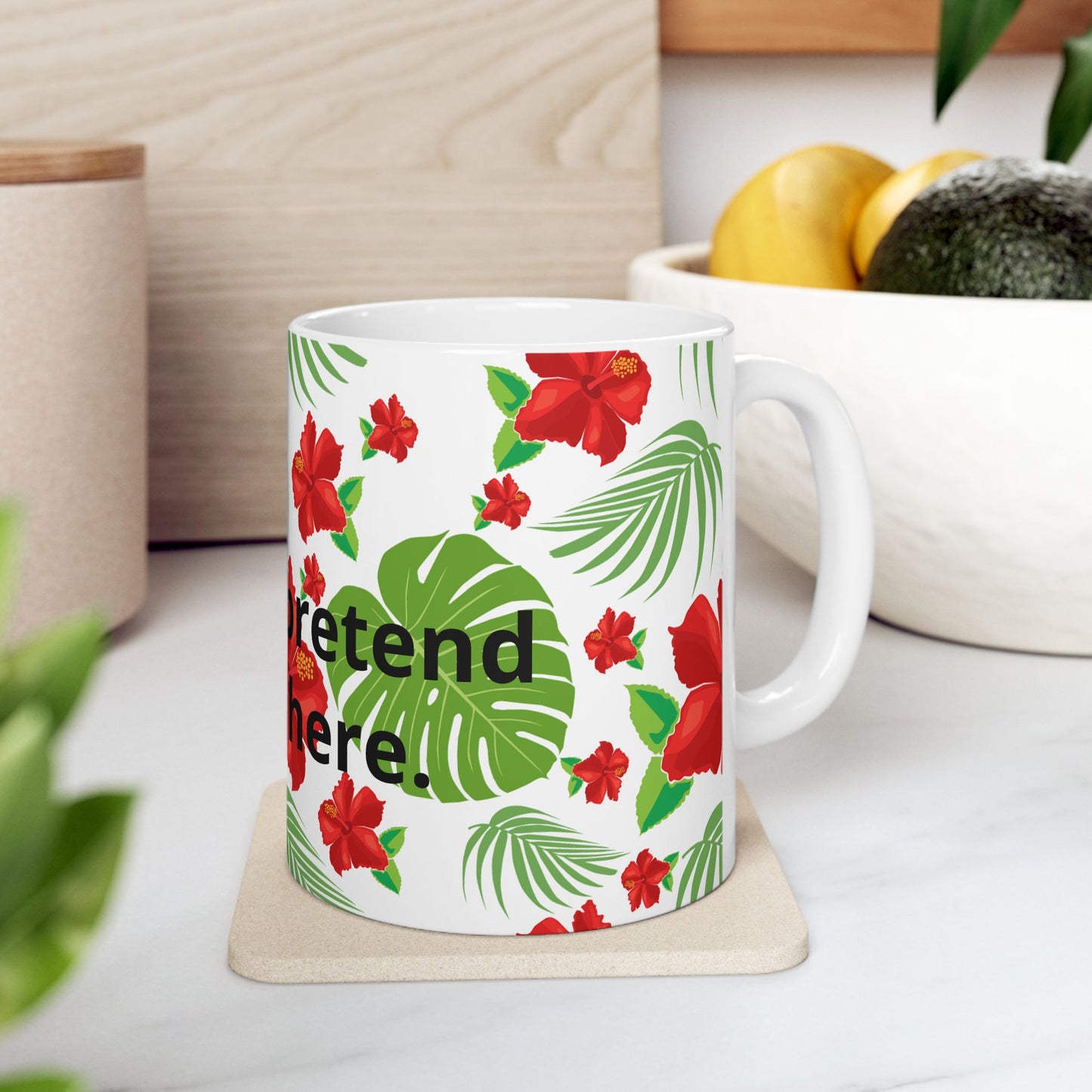 Tropical Hibiscus Mug — Floral Palm Leaf Coffee Cup (11oz/15oz)