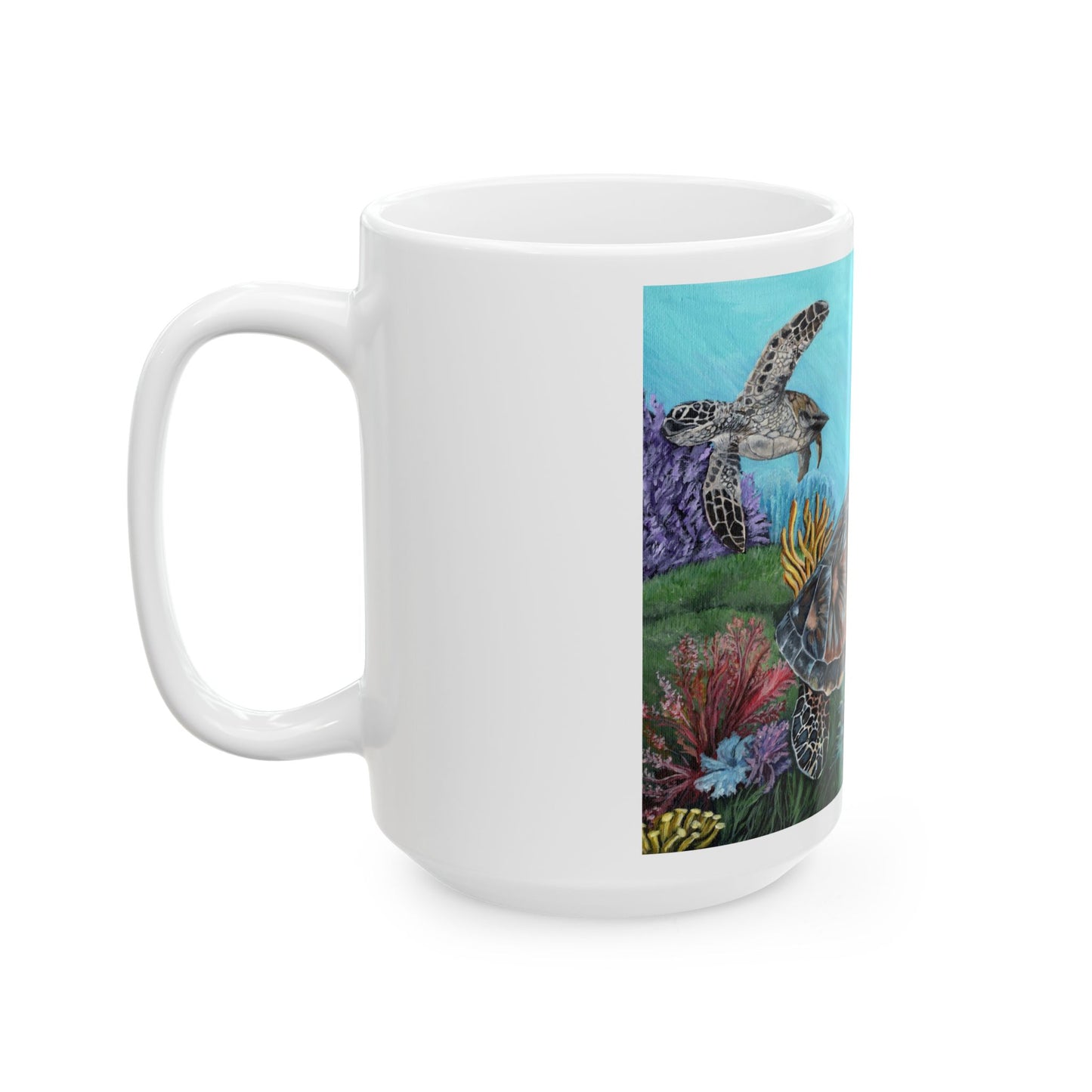 Sea Turtle Ceramic Mug — Ocean Reef Artwork Coffee Cup (11oz, 15oz)