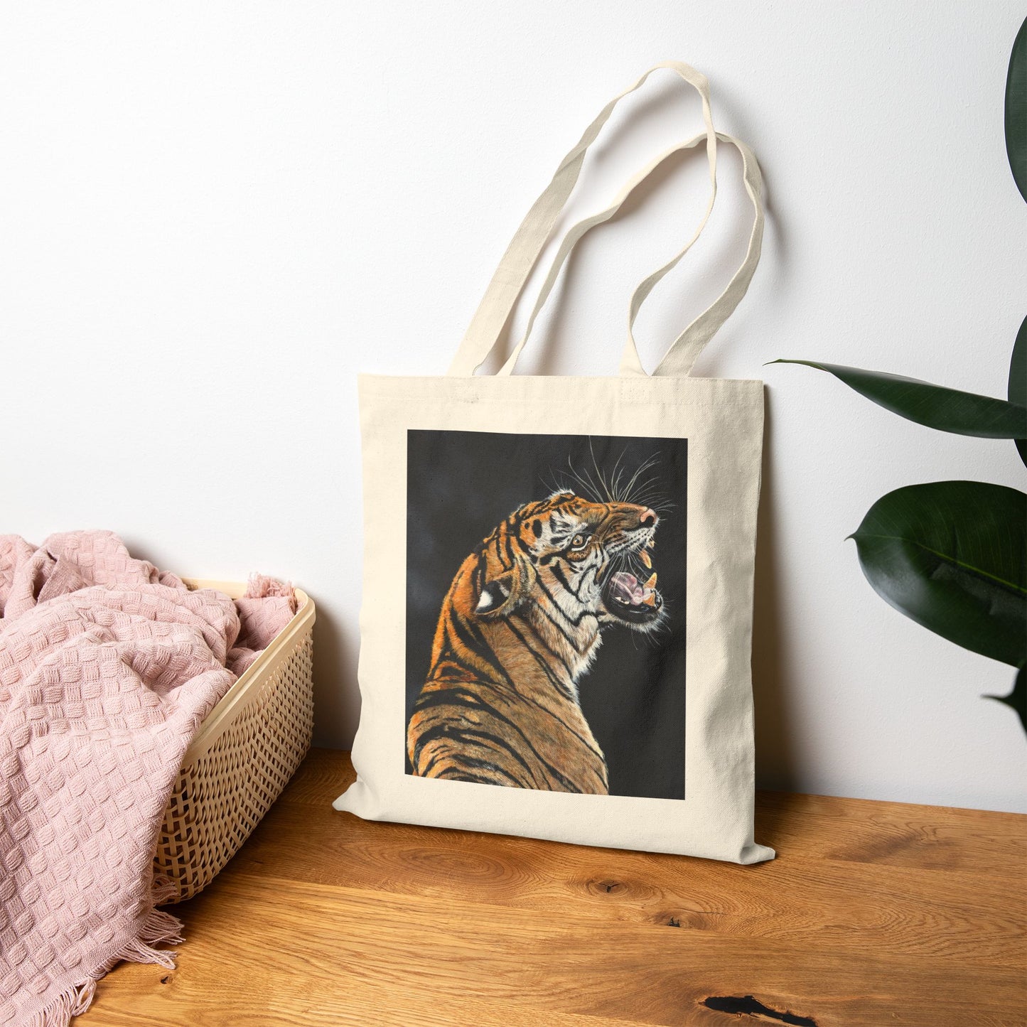 Roaring Tiger Canvas Tote Bag — Eco-Friendly Animal Art Shopper