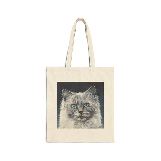 Blue-Eyed Ragdoll Cat Canvas Tote Bag — Cute Cat Portrait Eco Shopper
