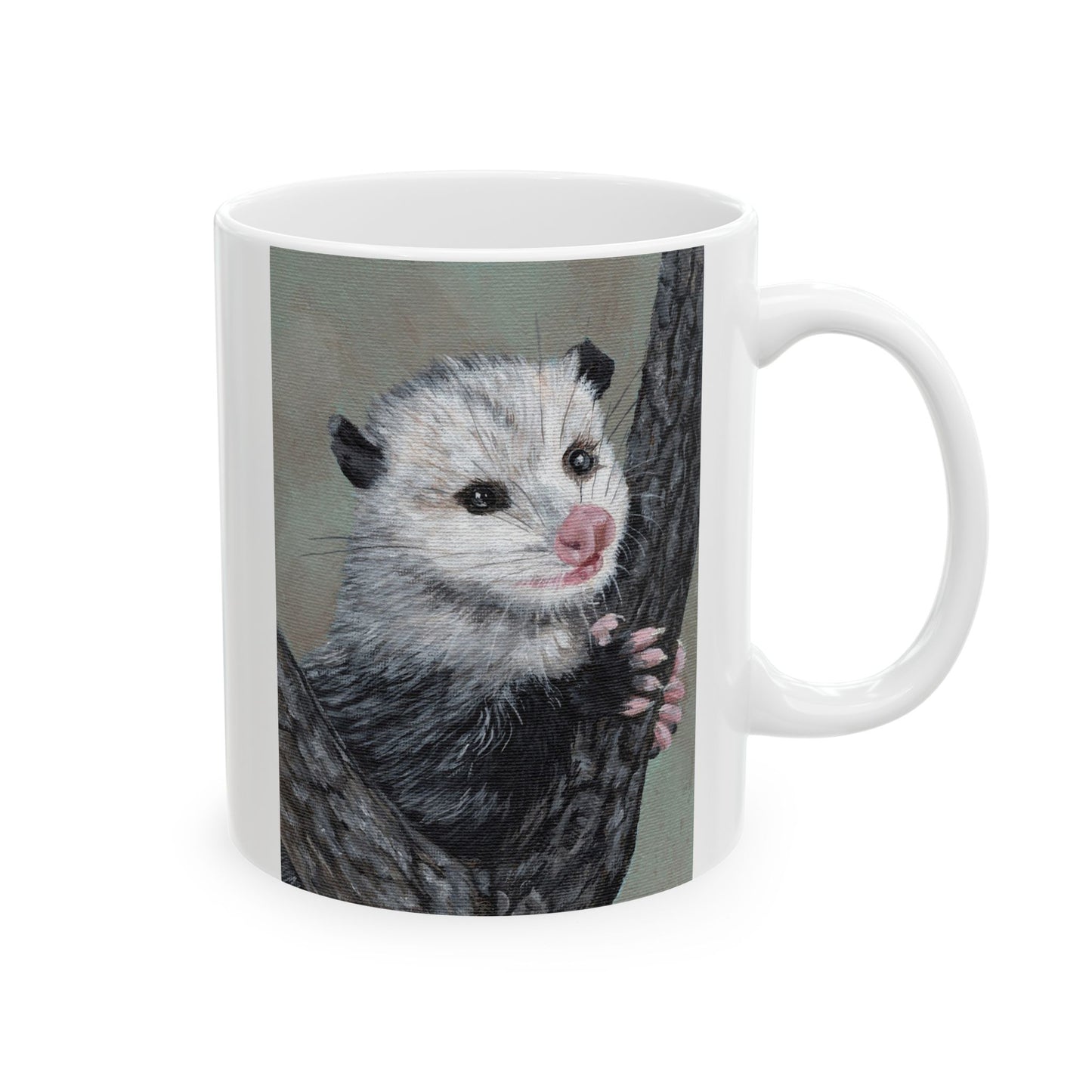 Opossum Art Ceramic Mug — Cute Wildlife Tree-Climbing Possum Coffee Cup (11oz/15oz)