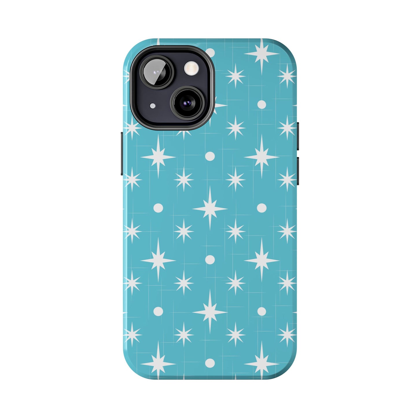 1950s Retro Star Pattern on Blue Tough iPhone Cases