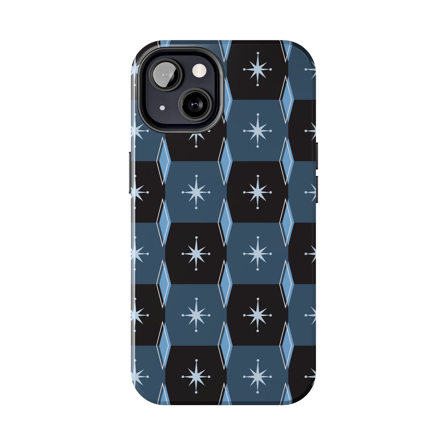 Blue and Black Diamond and Square Pattern Tough iPhone Cases