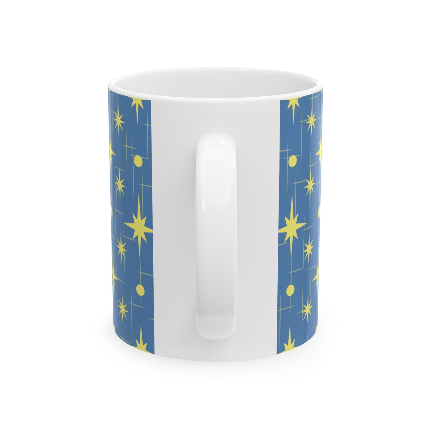 Retro Star Pattern Ceramic Mug — Blue & Yellow 11oz/15oz