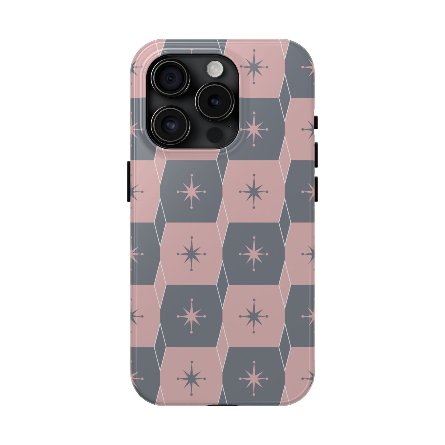 Square and Diamond Pattern in Pink and Gray Tough iPhone Cases