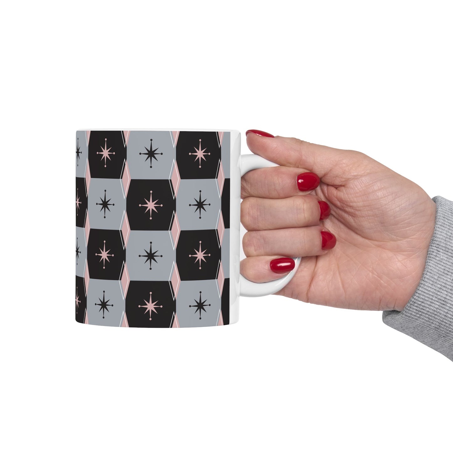 Mid-Century Starburst Ceramic Mug — Retro Geometric 11oz & 15oz