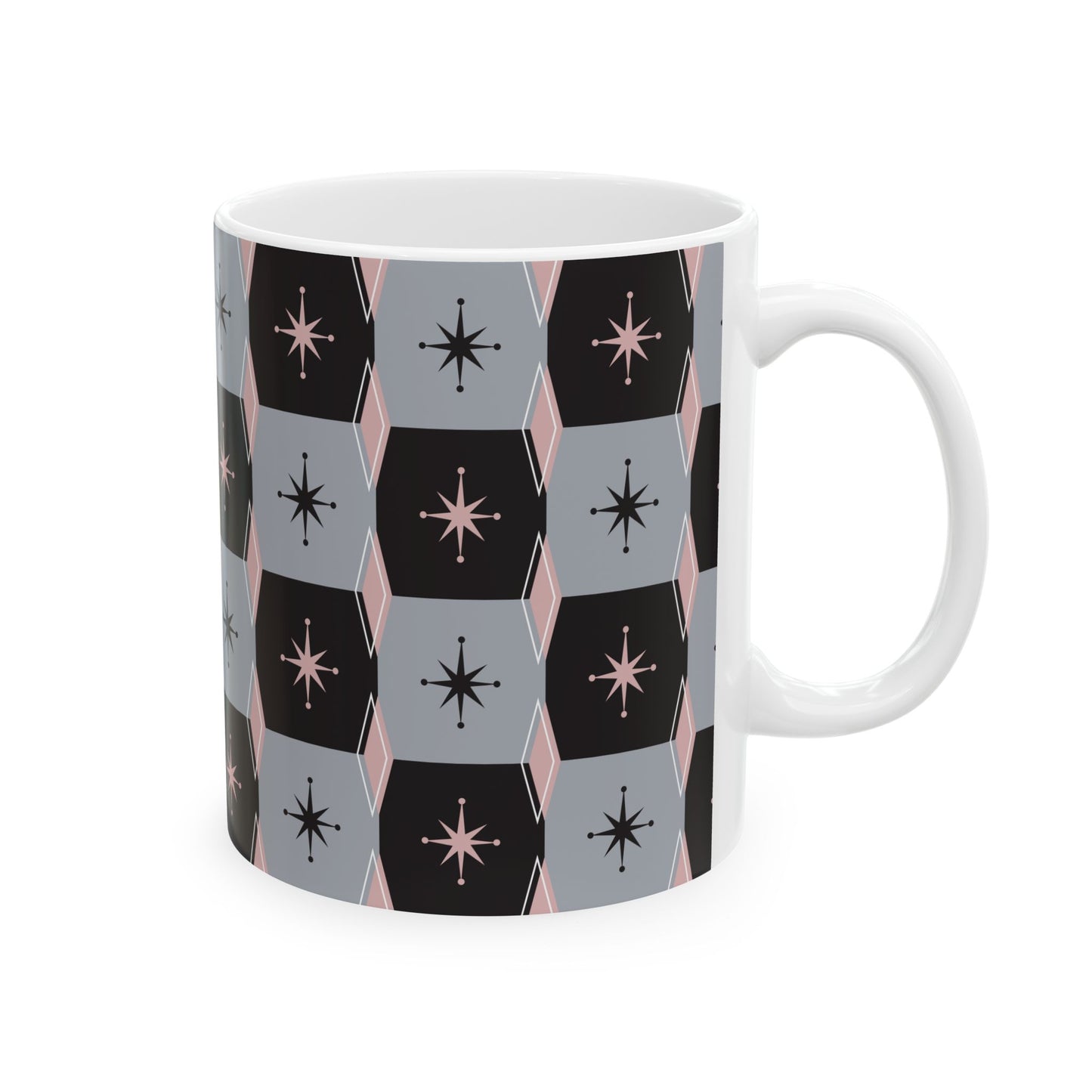 Mid-Century Starburst Ceramic Mug — Retro Geometric 11oz & 15oz