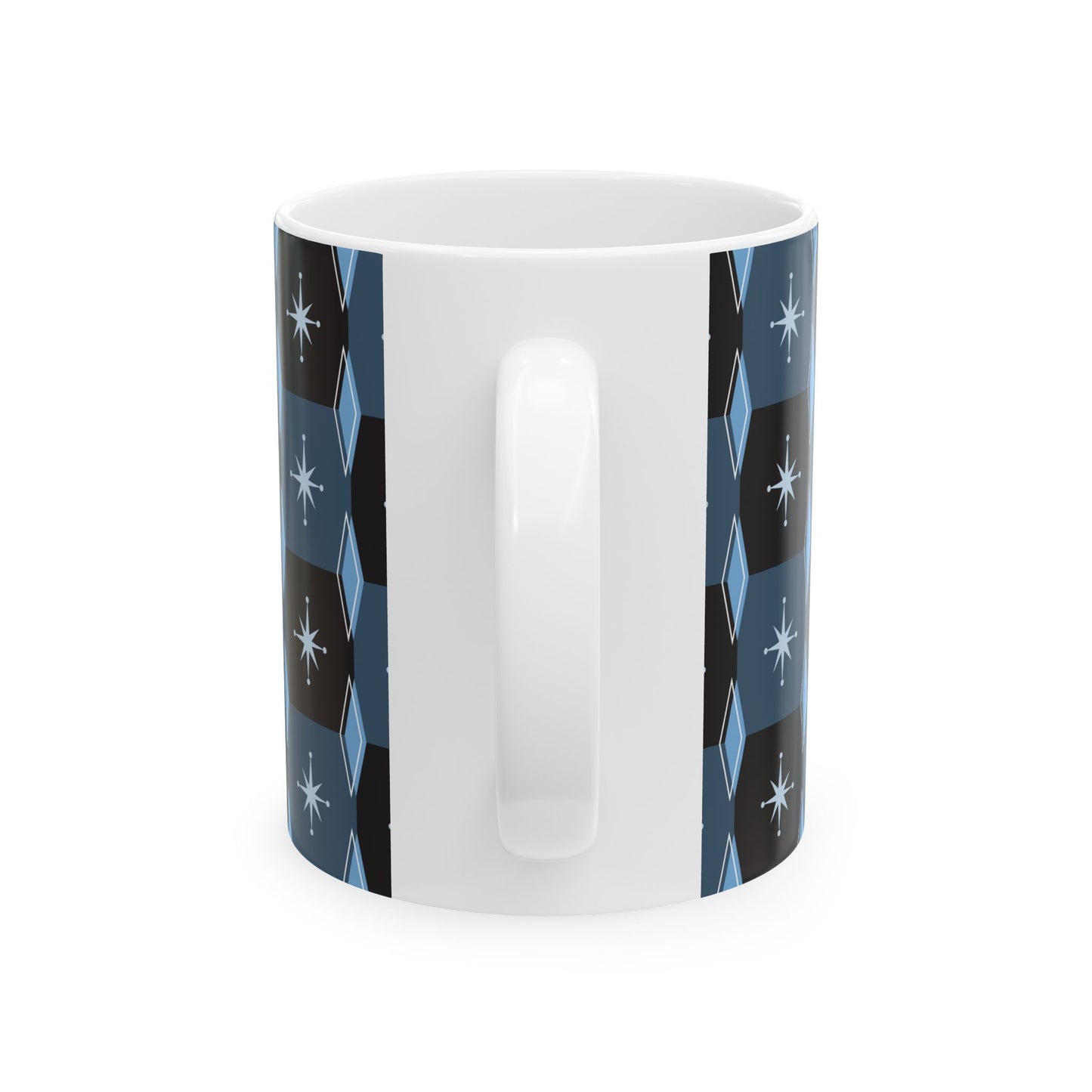 Retro Starburst Pattern Ceramic Mug — Mid-Century Modern Blue Coffee Cup (11oz, 15oz)