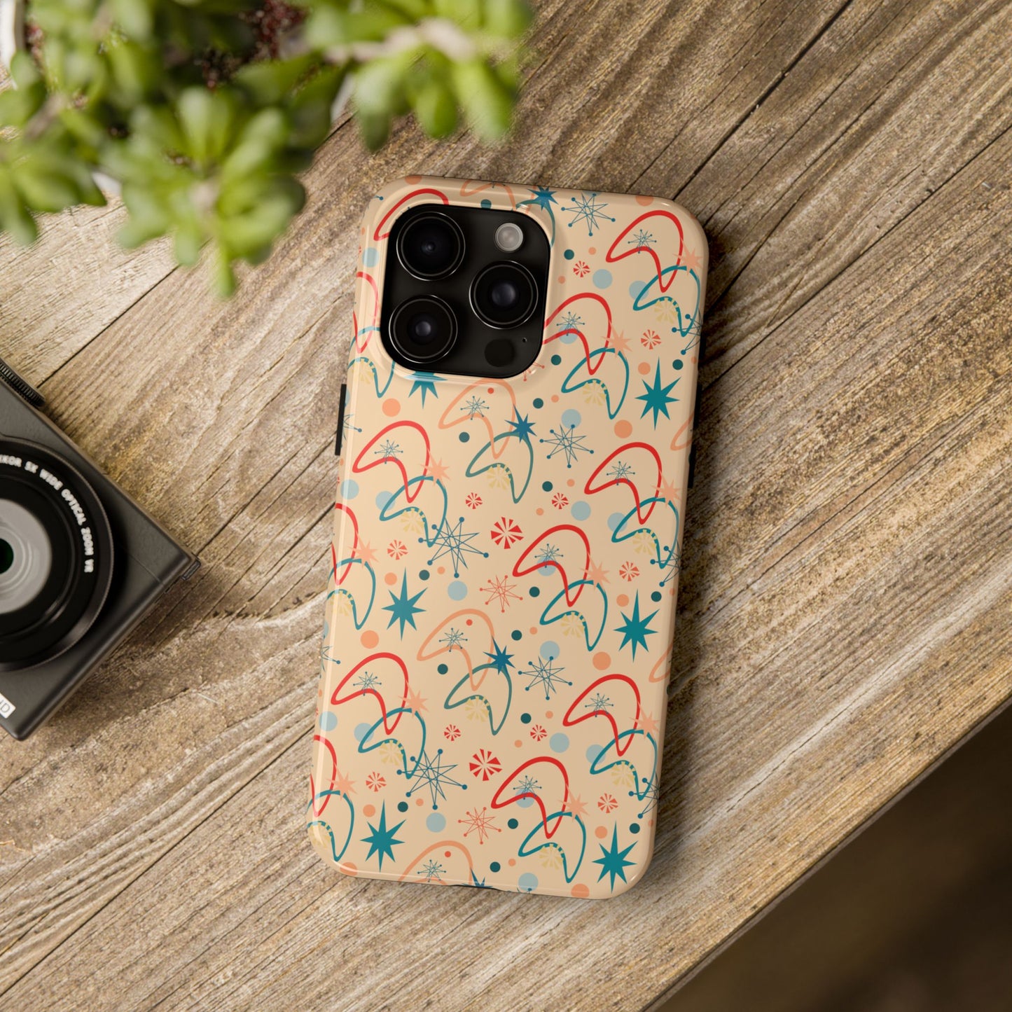 1950s Atomic Age Retro Pattern in Beige Tough iPhone Case