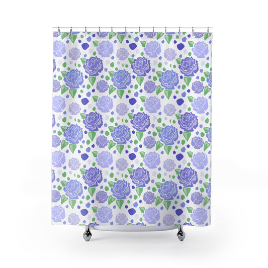 Lavender Rose Shower Curtain — Floral Purple & Green Bathroom Decor
