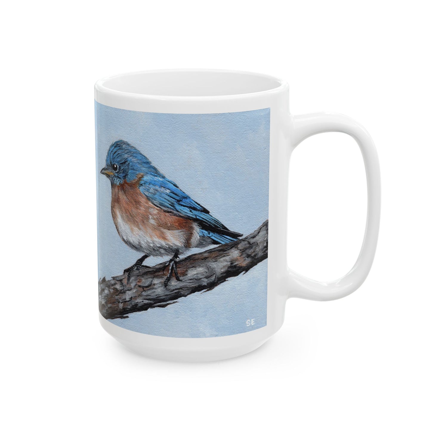 Bluebird Ceramic Mug — Hand-Painted Songbird Coffee Cup (11oz, 15oz)
