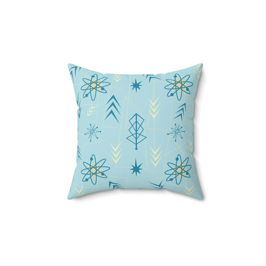 Mid-Century Starburst Pattern Pillow — Retro Atomic Blue Decorative Throw Pillow