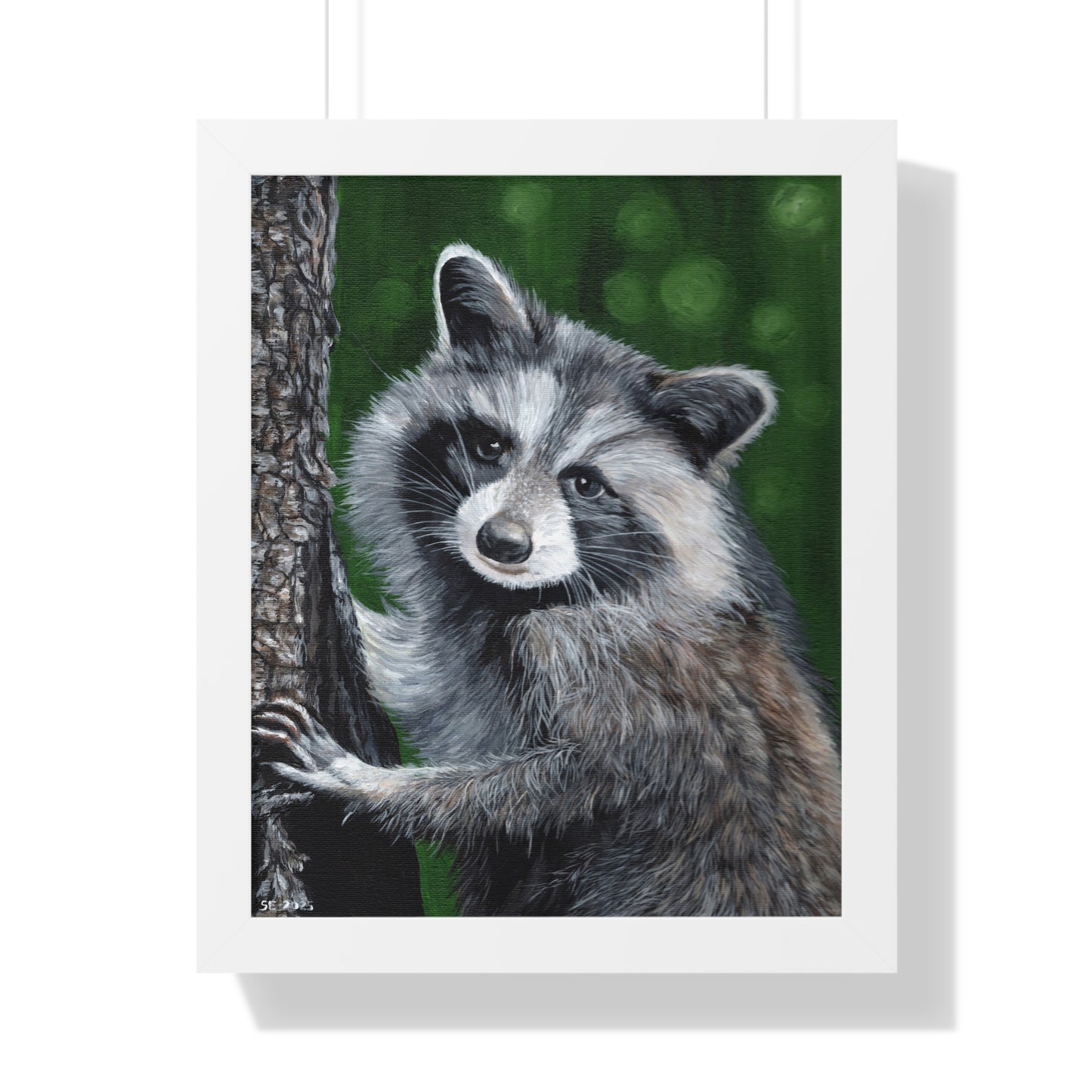 Framed Raccoon Poster — Cute Woodland Animal Wall Art (Vertical)